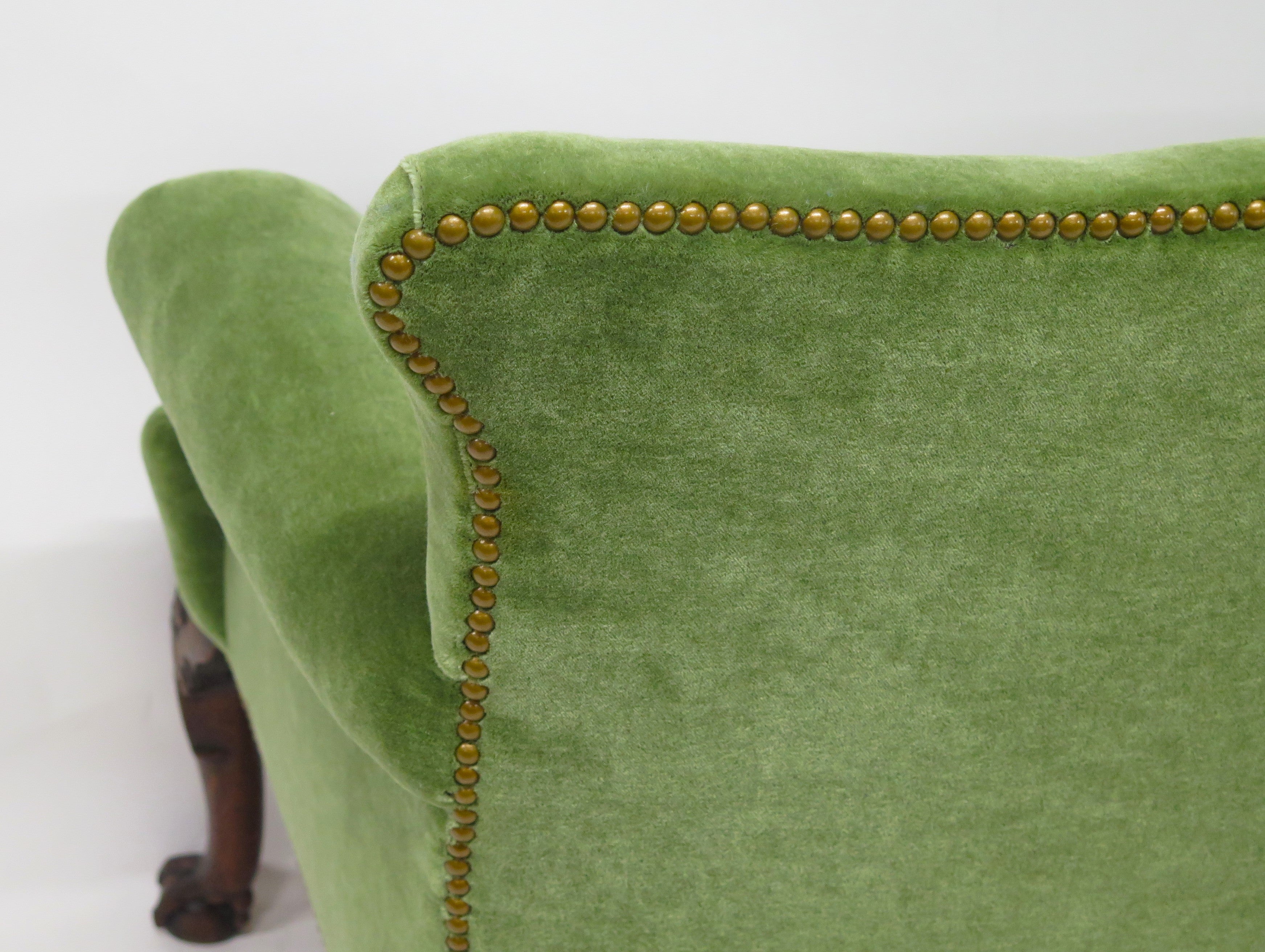 Early George II Settee, circa 1730s, in Moss Green Mohair Velvet