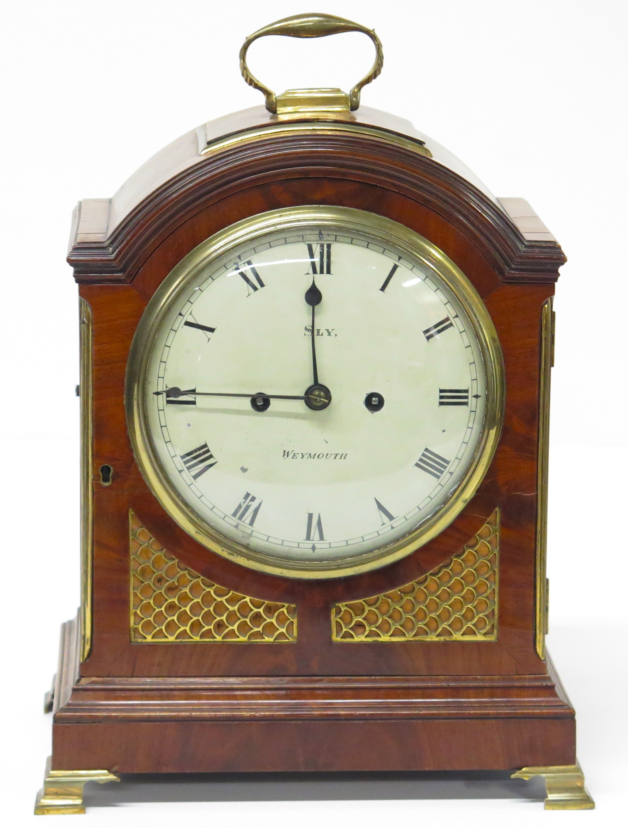 George II Mahogany Arched-Top Bracket Clock by Sly, Weymouth, England
