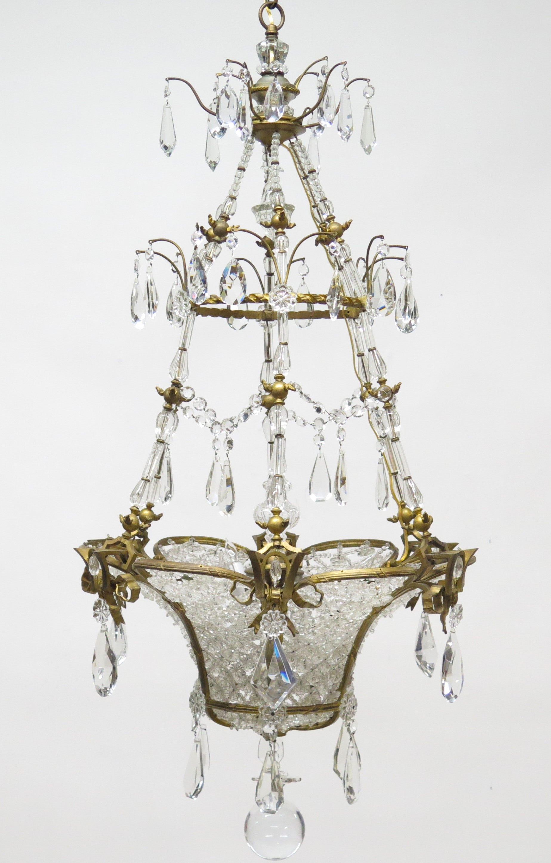 19th Century French Gilt Bronze and Crystal Basket  Shaped Chandelier