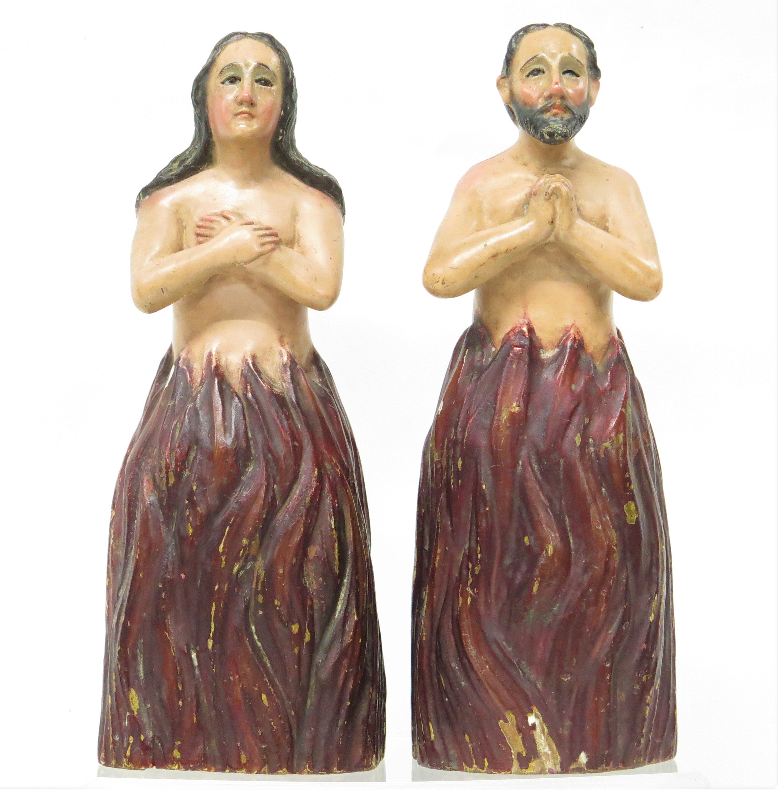 Pair of Anime Sola or Lonely Souls Carved and Polychromed Figures