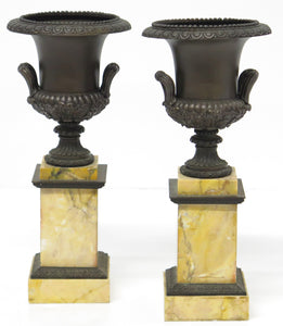A Pair of French Restoration Patinated Bronze and Siena Marble Vases