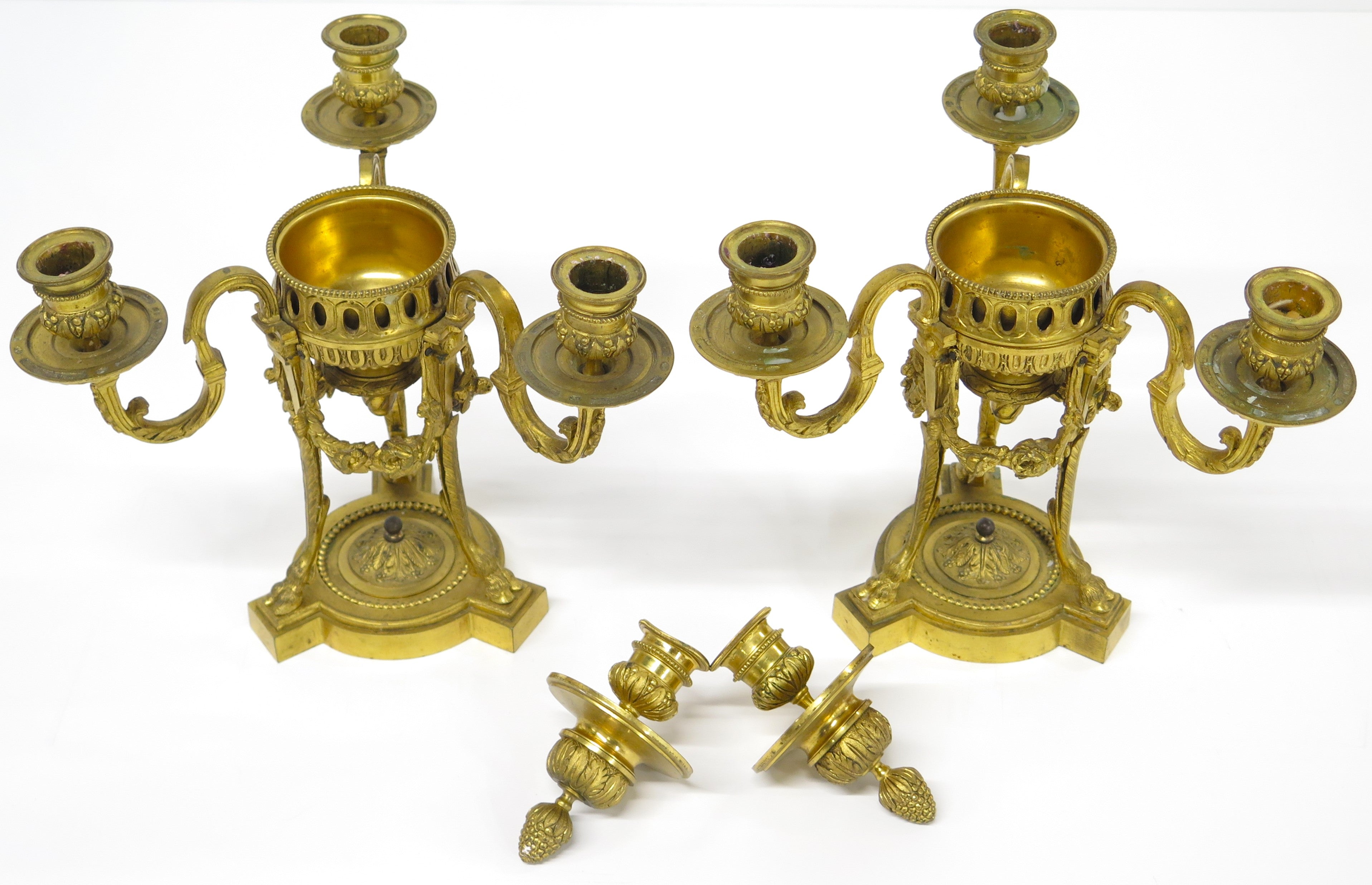 A Pair of Finely Cast and Chased Louis XVI Ormalu Four-Light Cassolette