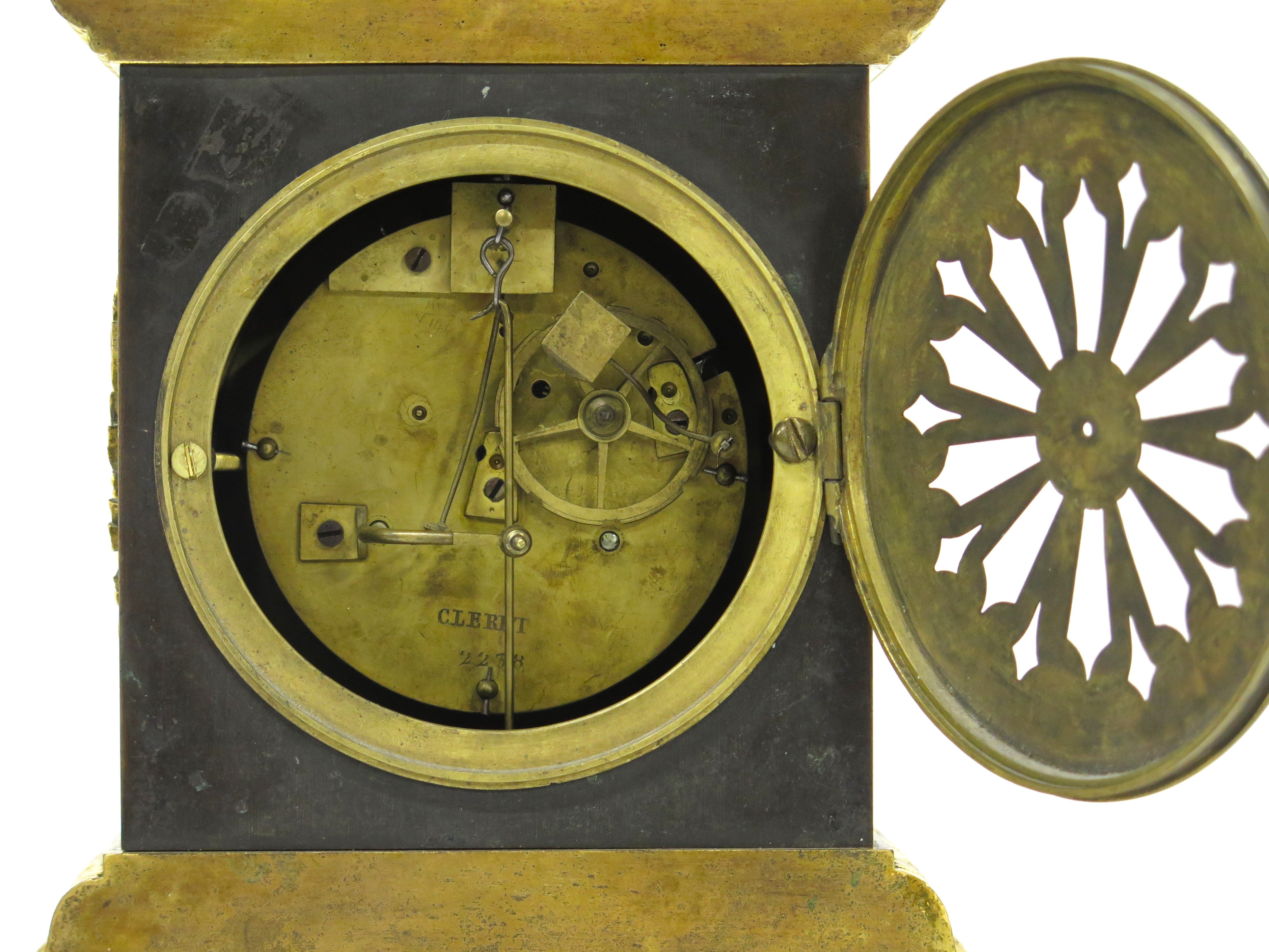 French Empire Patinated and Gilt Bronze Clock by Cleret