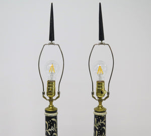 Pair of Black and White Painted Wooden Column Table Lamps