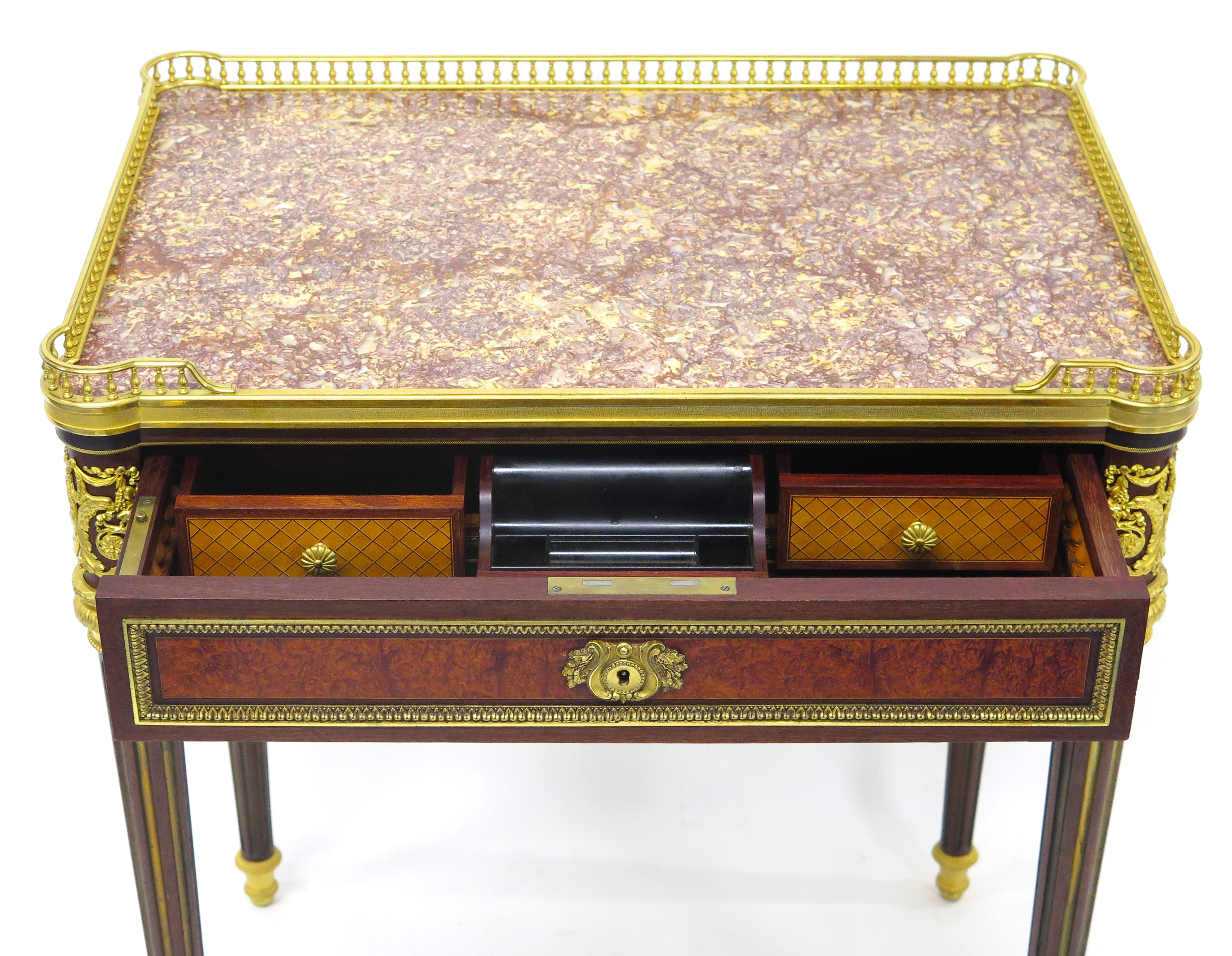 A Very Fine French 19th Century Ormolu-mounted Mahogany and kingwood Table à écrire ( Writing Table ) in the Louis XVI Style