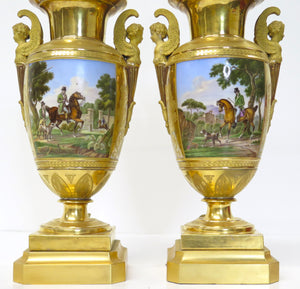 Pair of Gilt Bronze and "Old Paris" Porcelain Neoclassical Table Lamps