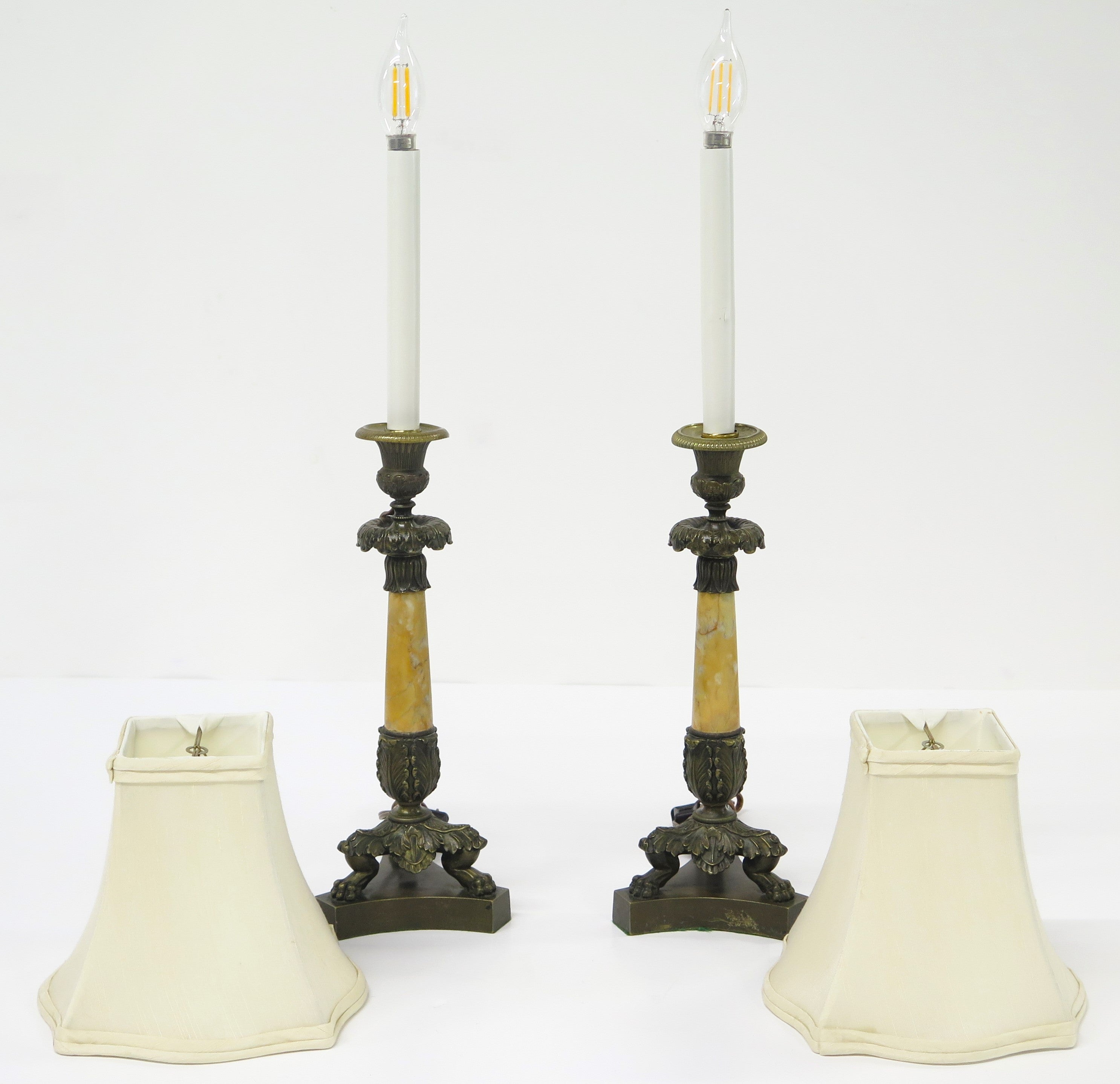 Pair of Charles X Patinated Bronze Lamps