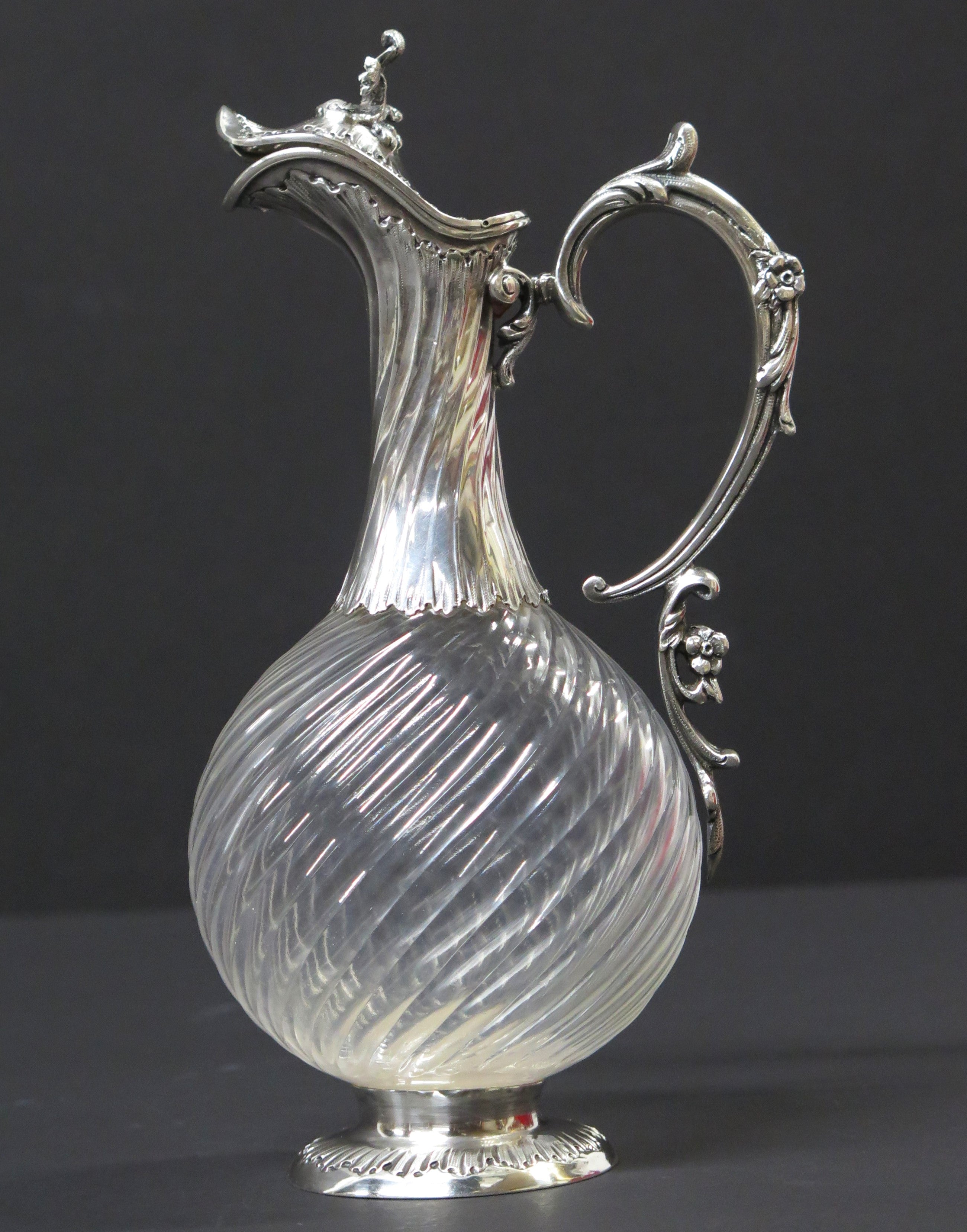 Antique French Sterling Silver Cut Crystal Claret Jug, Ewer
