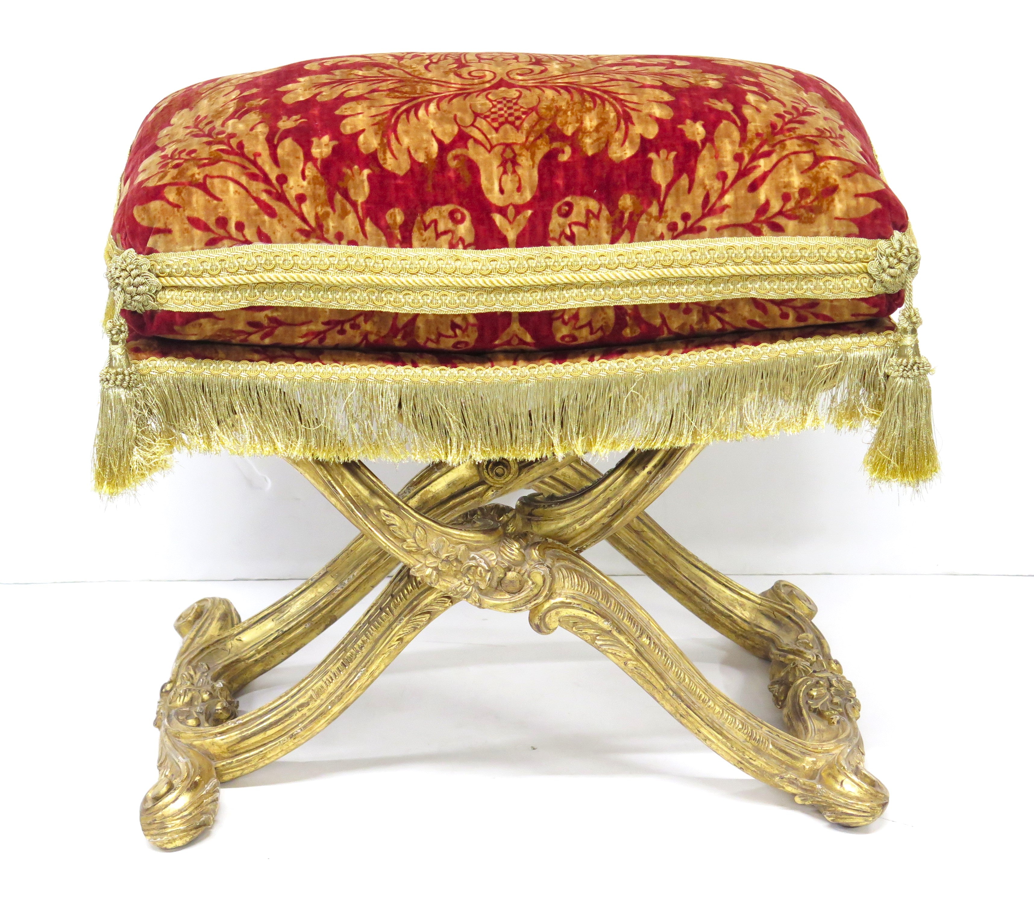Louis XV-Style Giltwood X-Shaped Folding Stool / Curule Seat