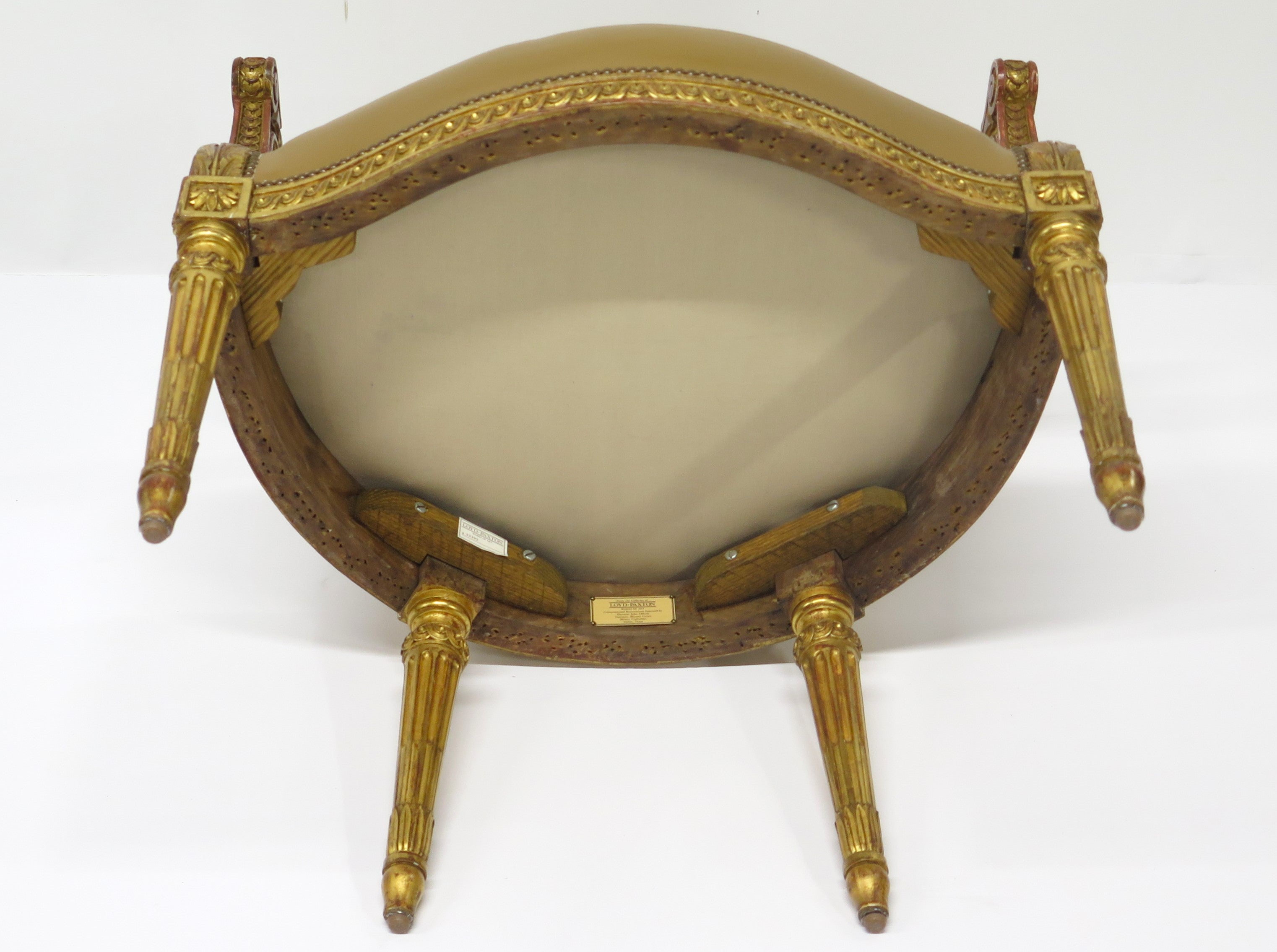 Louis XVI-Style Carved and Gilded Leather Fauteuil