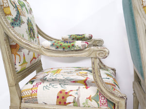A Pair of Louis XVI Style Cream Colored Nicely Carved Fauteuils