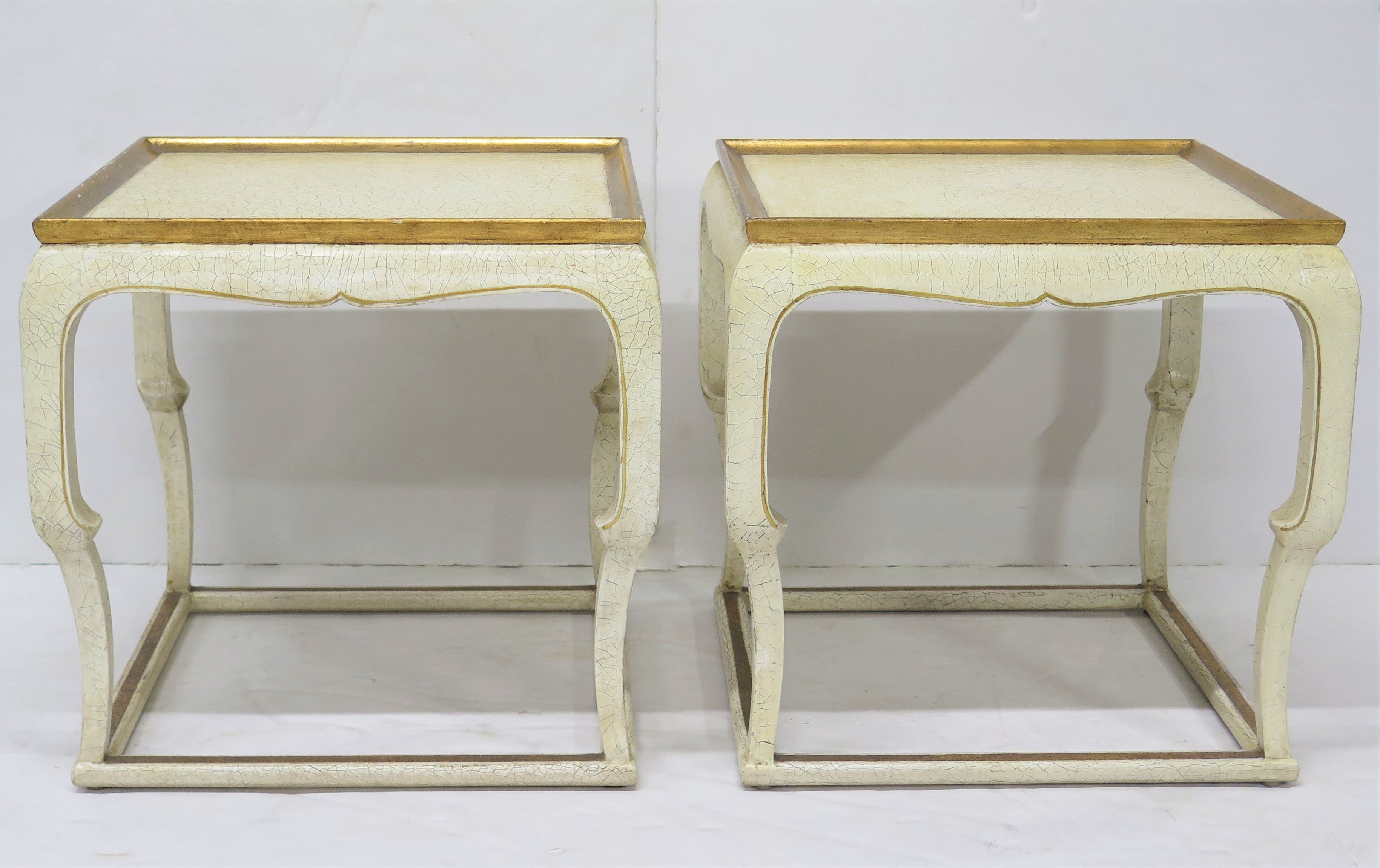 Pair of White and Gold Lacquered Tables