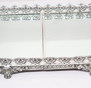 Monunental French Bronze Silver Plated Four Part Mirrored " Surout de Table "