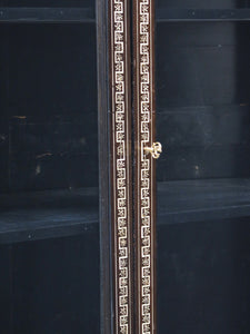 North Italian Ebonized Marquetry Inlaid Vitrine Cabinet Illuminated