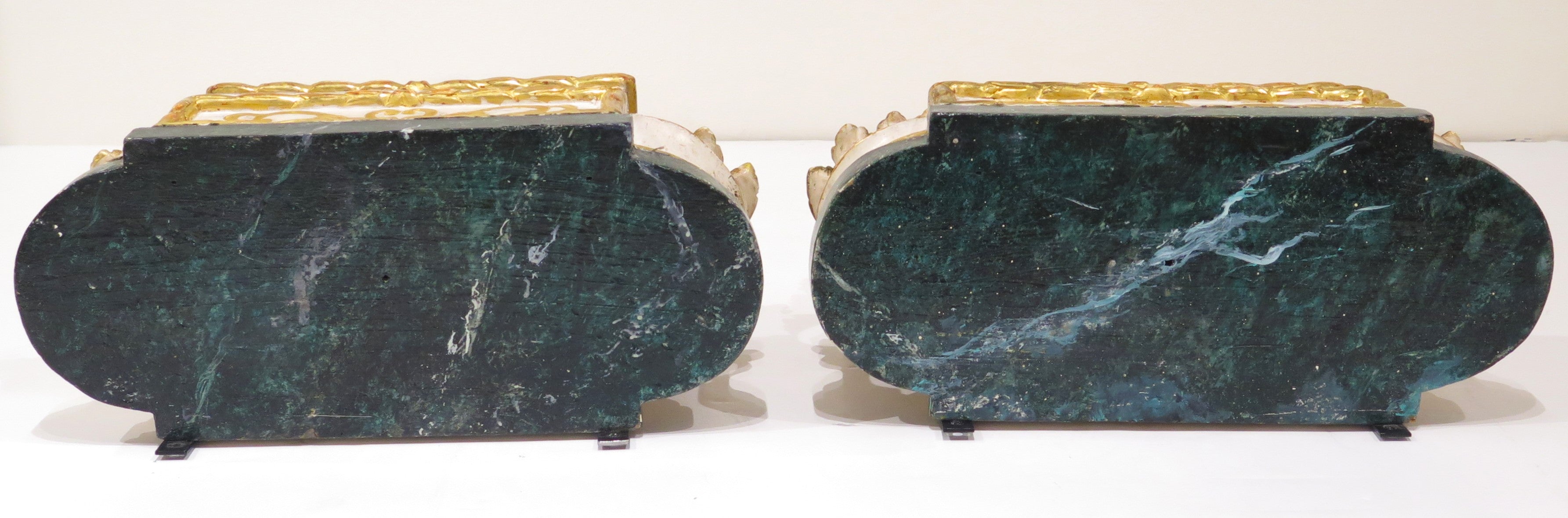 Pair of Carved Painted and Parcel Gilt Wall Brackets