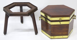 Georgian Mahogany Hexagonal Cellarette with Wide Brass Bands