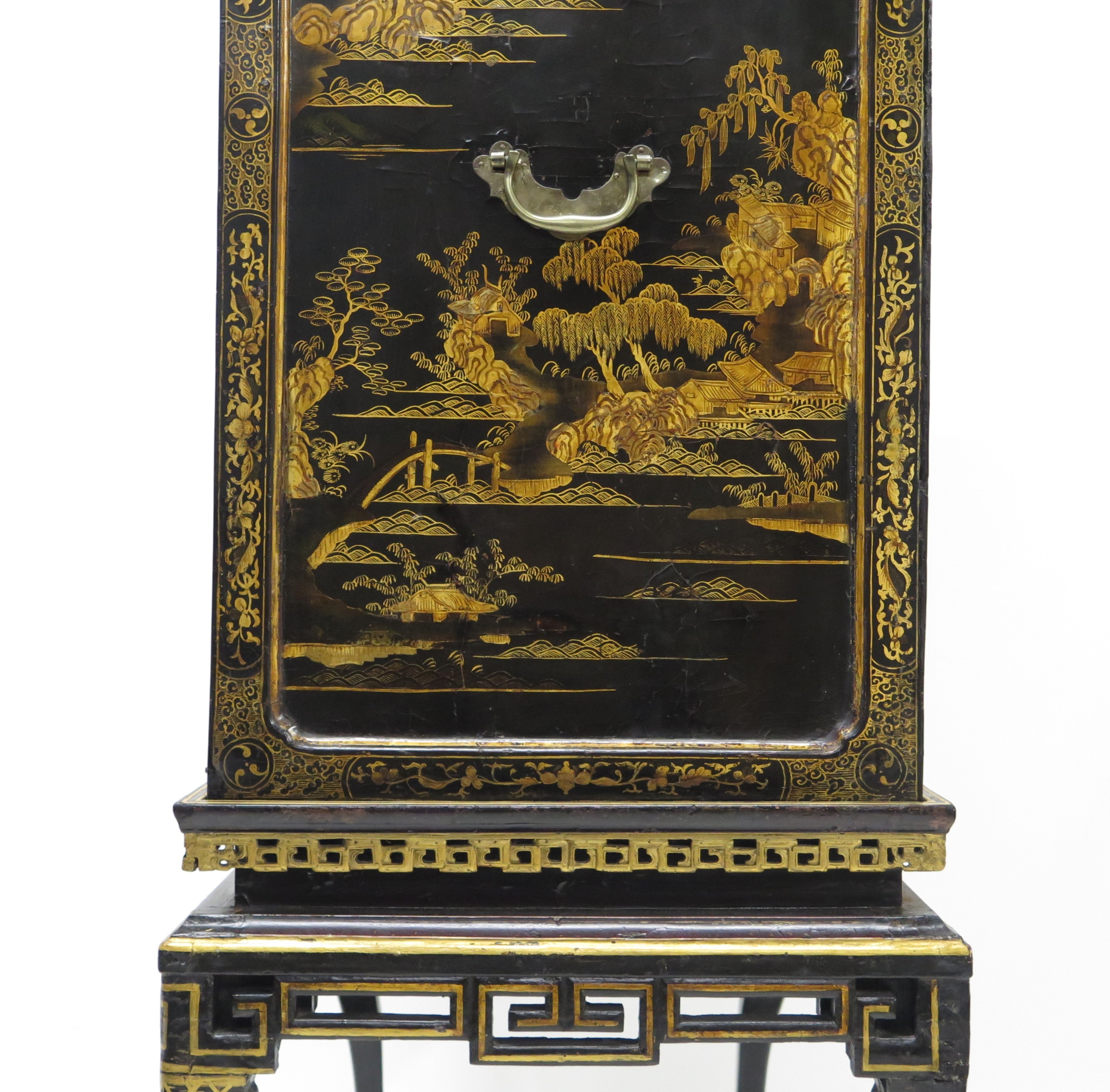 Late 18th Century Rectangular Chinese Export Lacquered Cabinet on Stand