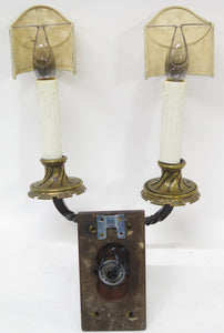 A Pair of Early 20th C. Hand Wrought Iron Two Light Sconces