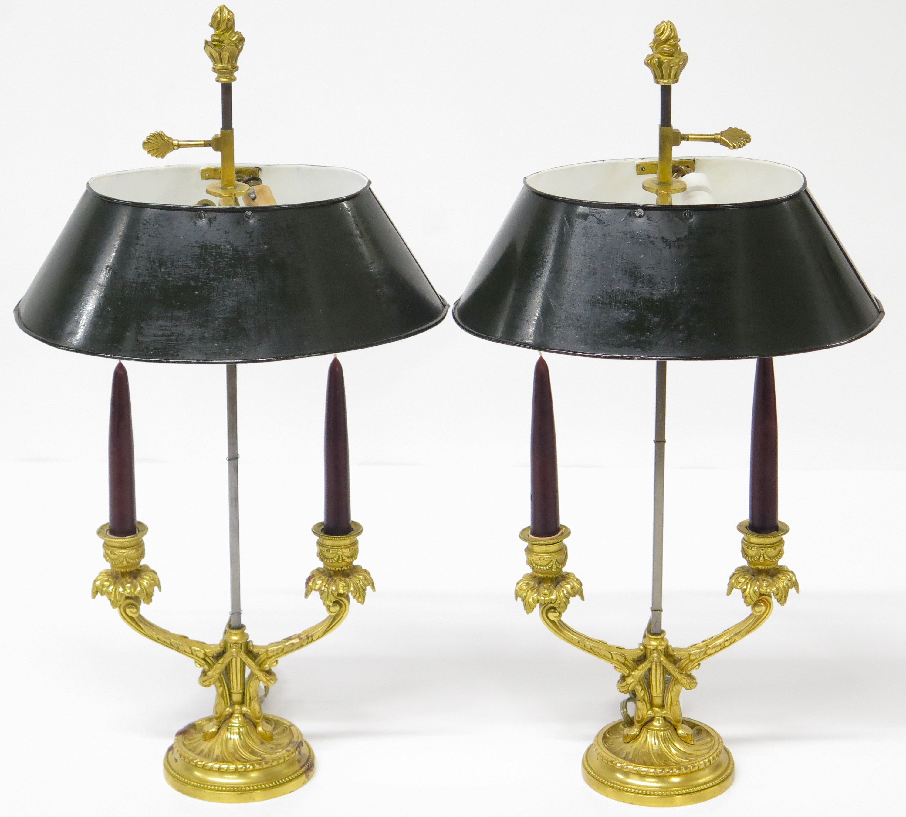 A Pair of Louis XV Style Ormolu Two-Light Bouillotte Lamps