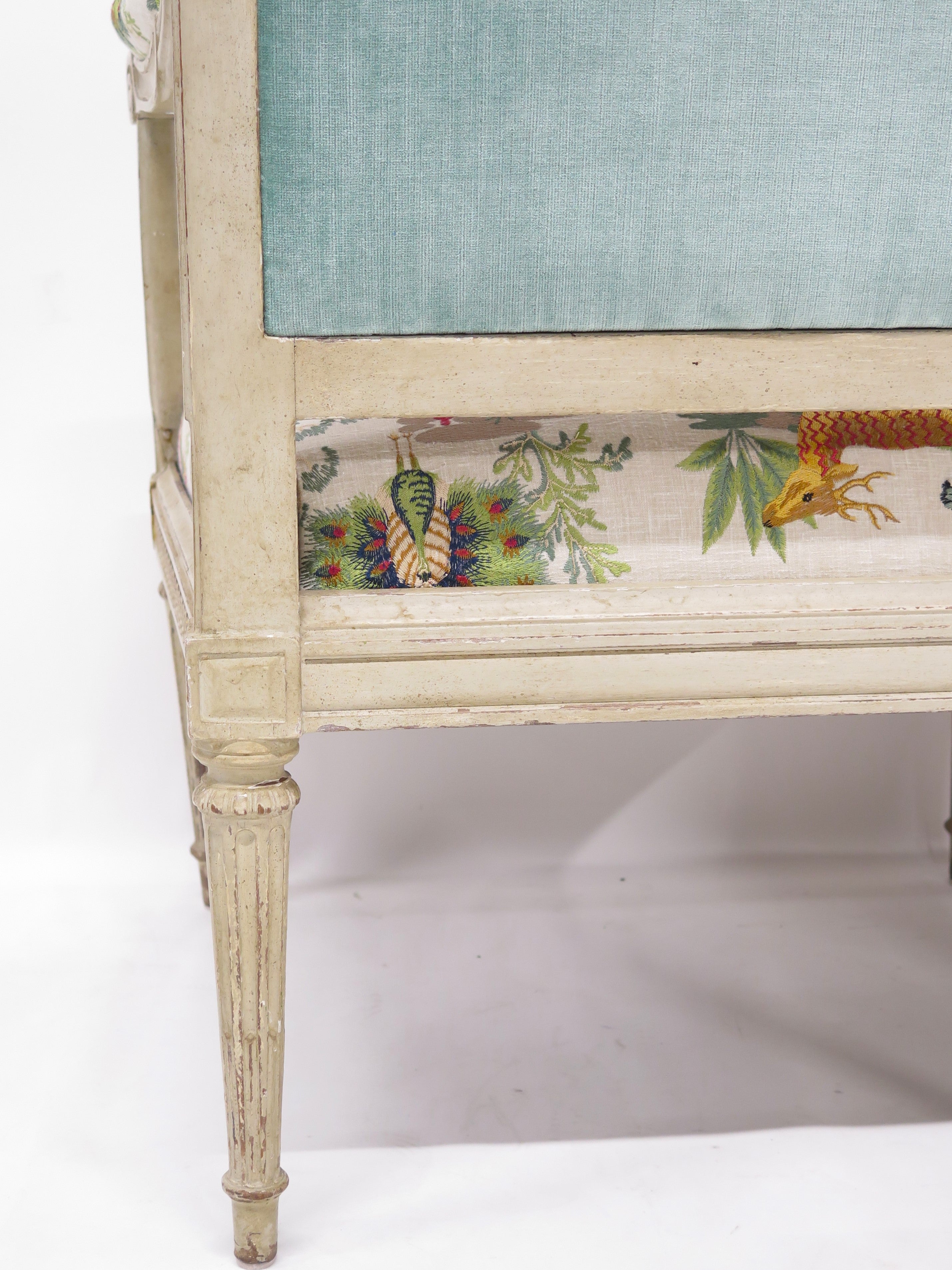 A Pair of Louis XVI Style Cream Colored Nicely Carved Fauteuils