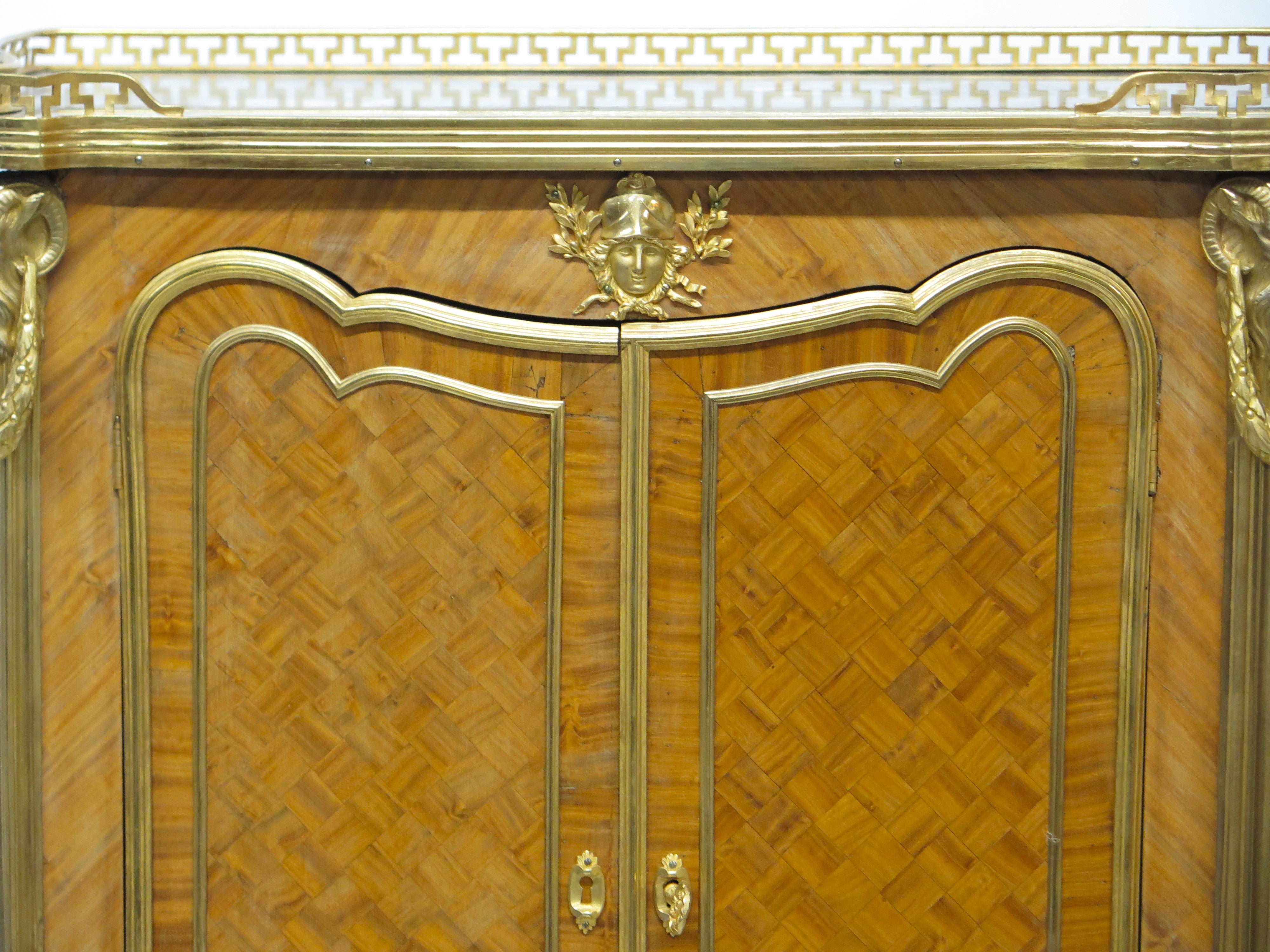 A Matched Pair of Louis XV / Transitional Ormolu-Mounted Parquetry Cabinets