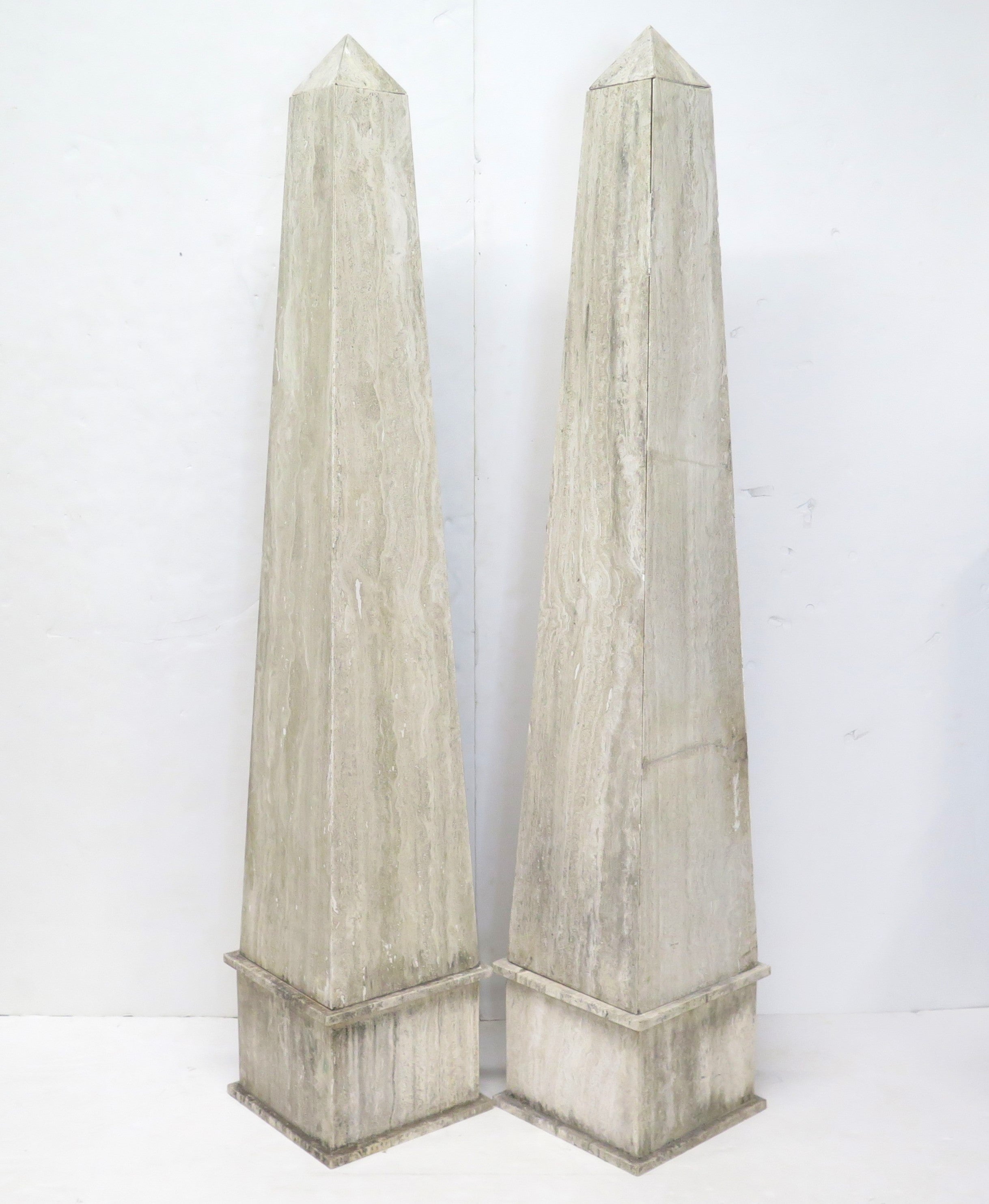 A Pair of Italian Travertine Obelisks