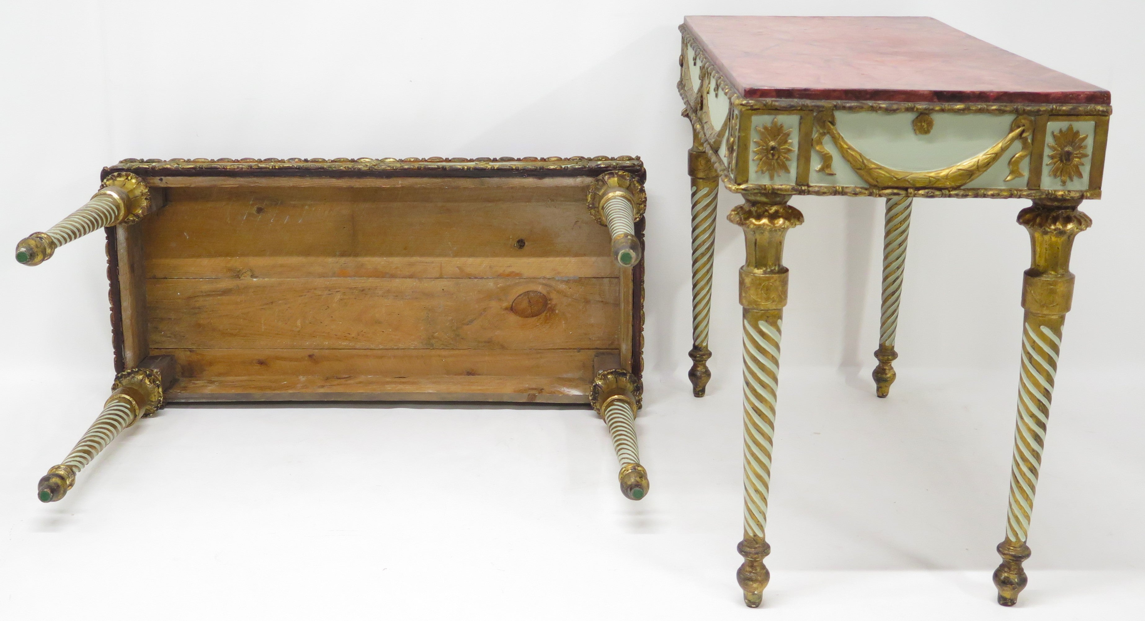 Neoclassic Style Painted Console Tables with Faux Marble Tops