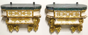 Pair of Carved Painted and Parcel Gilt Wall Brackets