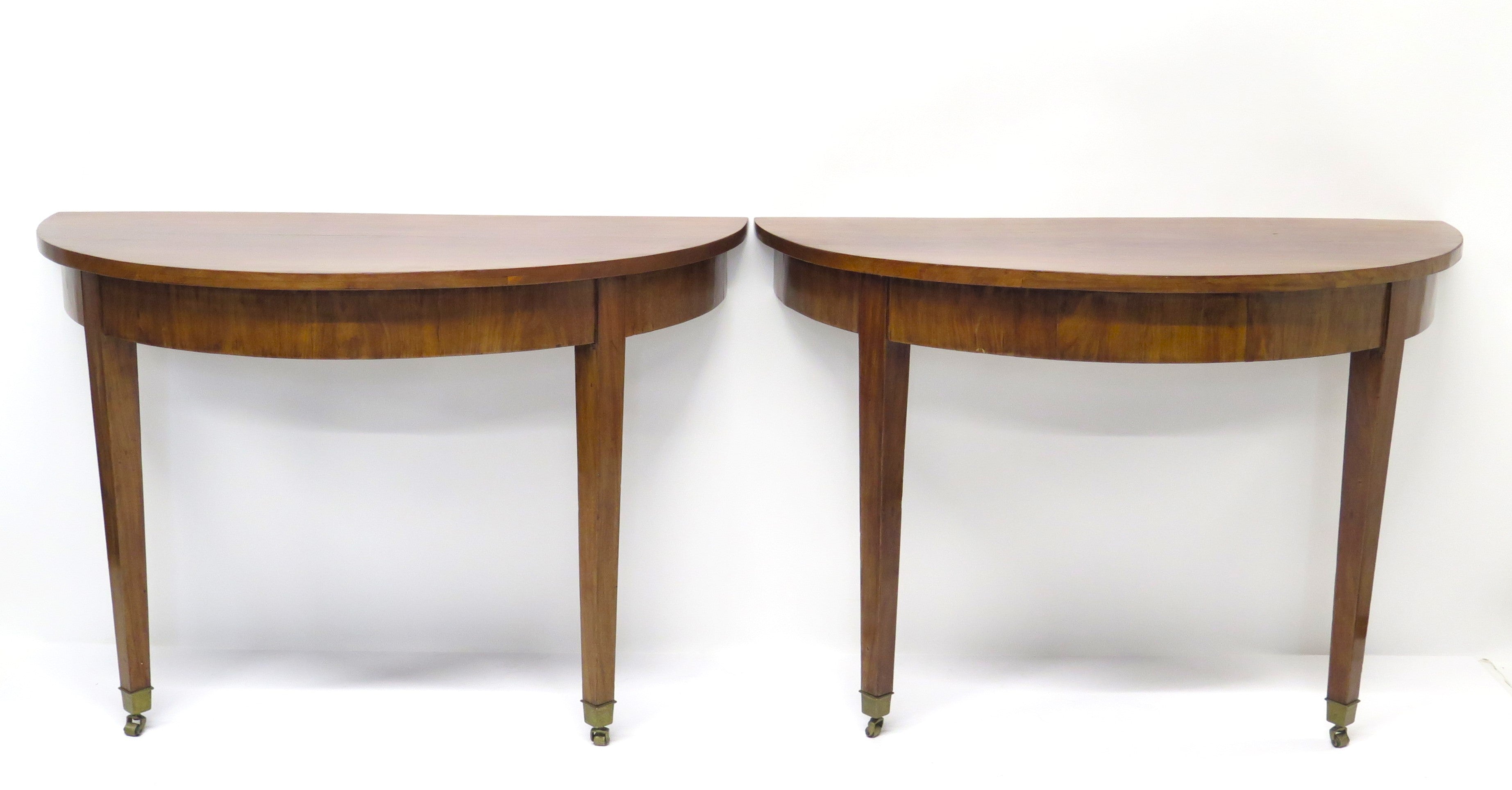 Pair of Walnut Directoire Demi-lune Console Tables