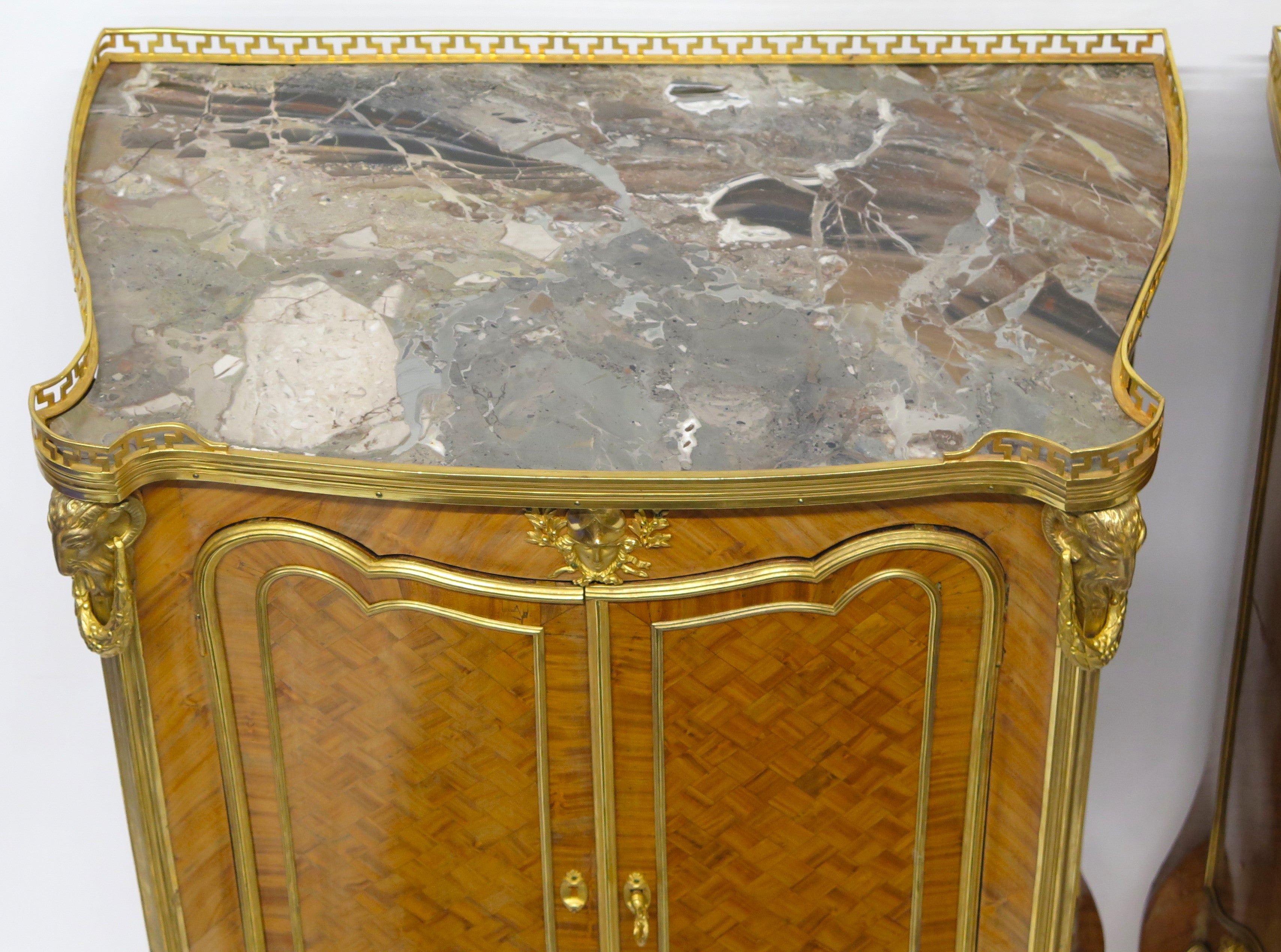 A Matched Pair of Louis XV / Transitional Ormolu-Mounted Parquetry Cabinets