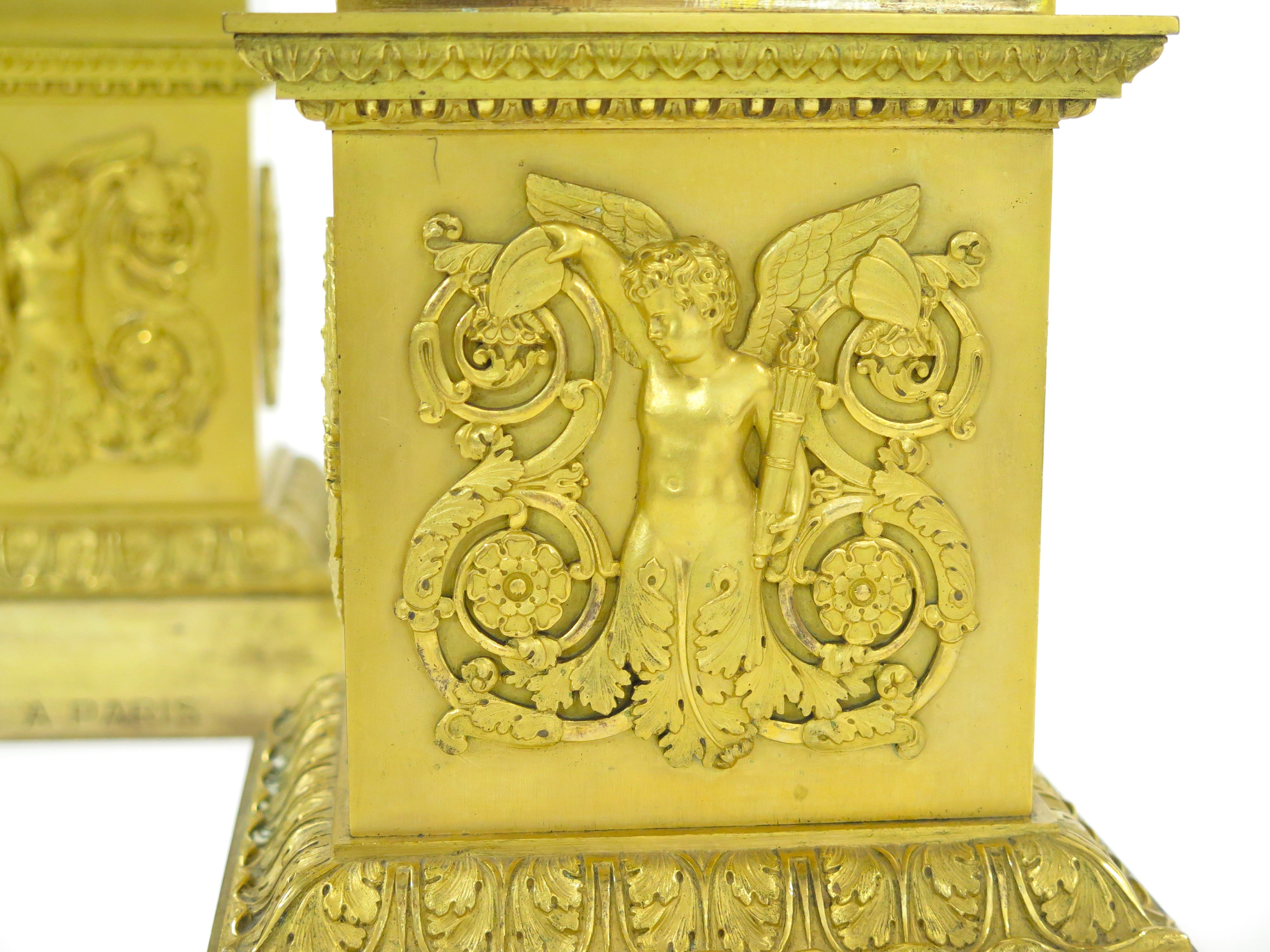 A Pair of French Empire Six Light Figural Candelabra