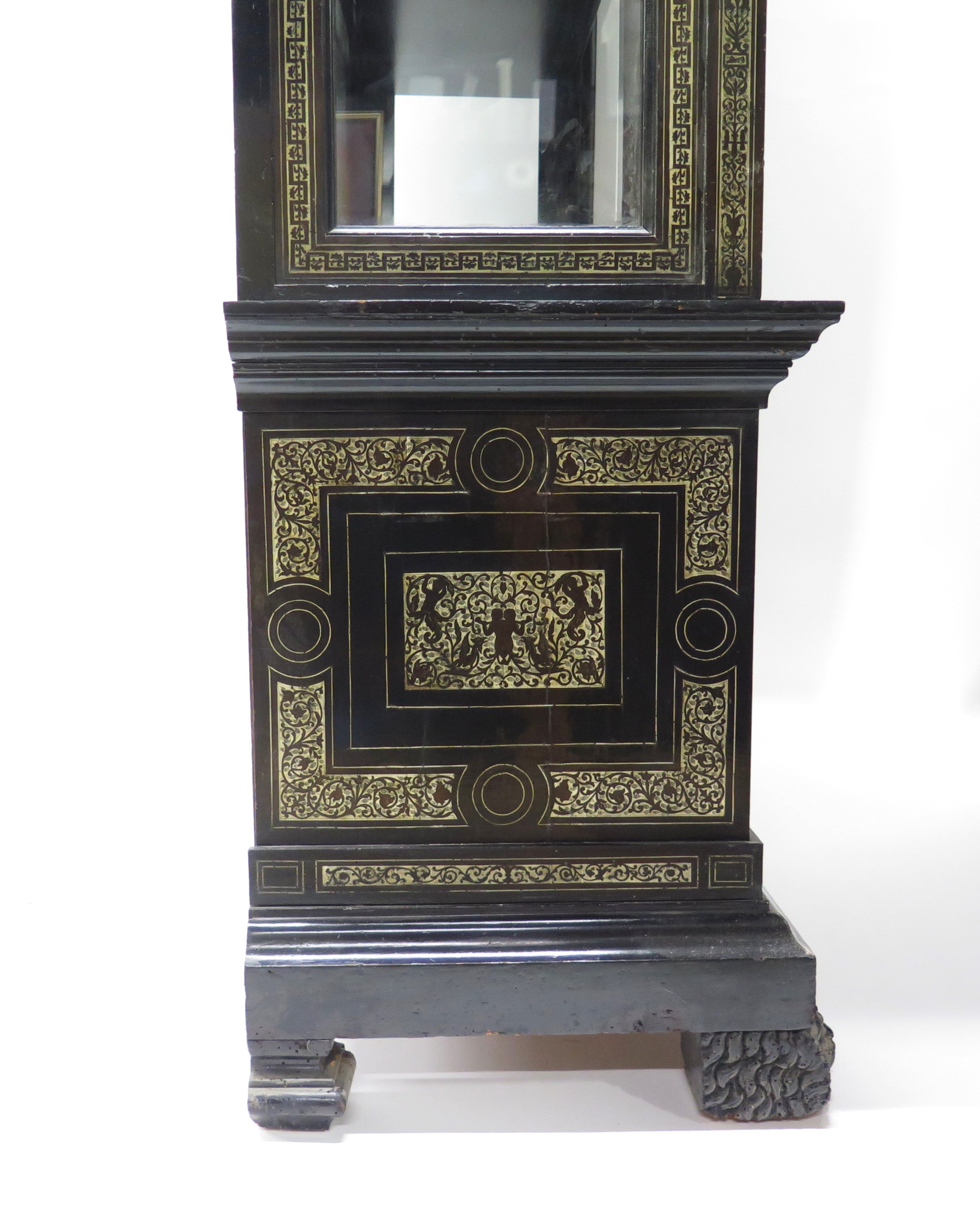 North Italian Ebonized Marquetry Inlaid Vitrine Cabinet Illuminated