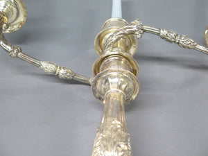 Sheffield Silver Candelabra with Etched Hurricane Shades