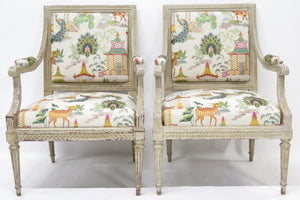 A Pair of Louis XVI Style Cream Colored Nicely Carved Fauteuils
