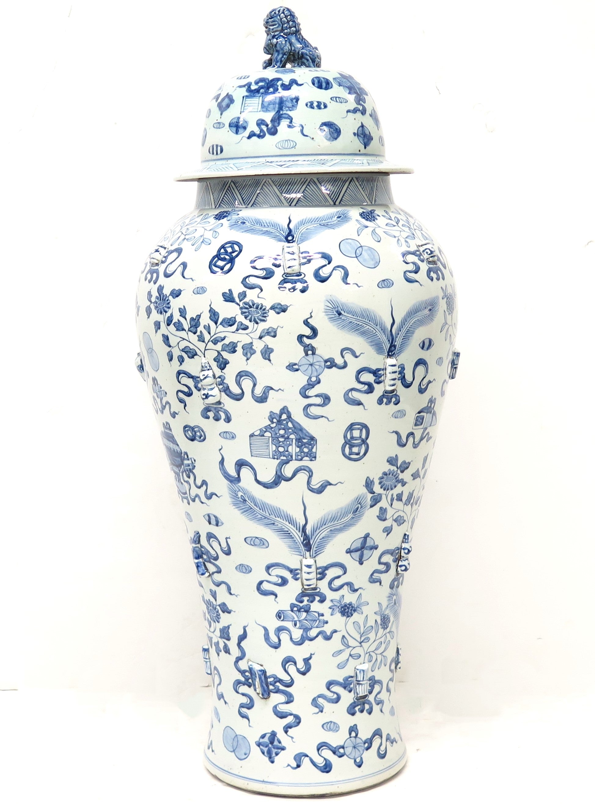Chinese Blue and White Porcelain Tall Temple Jar with Cover