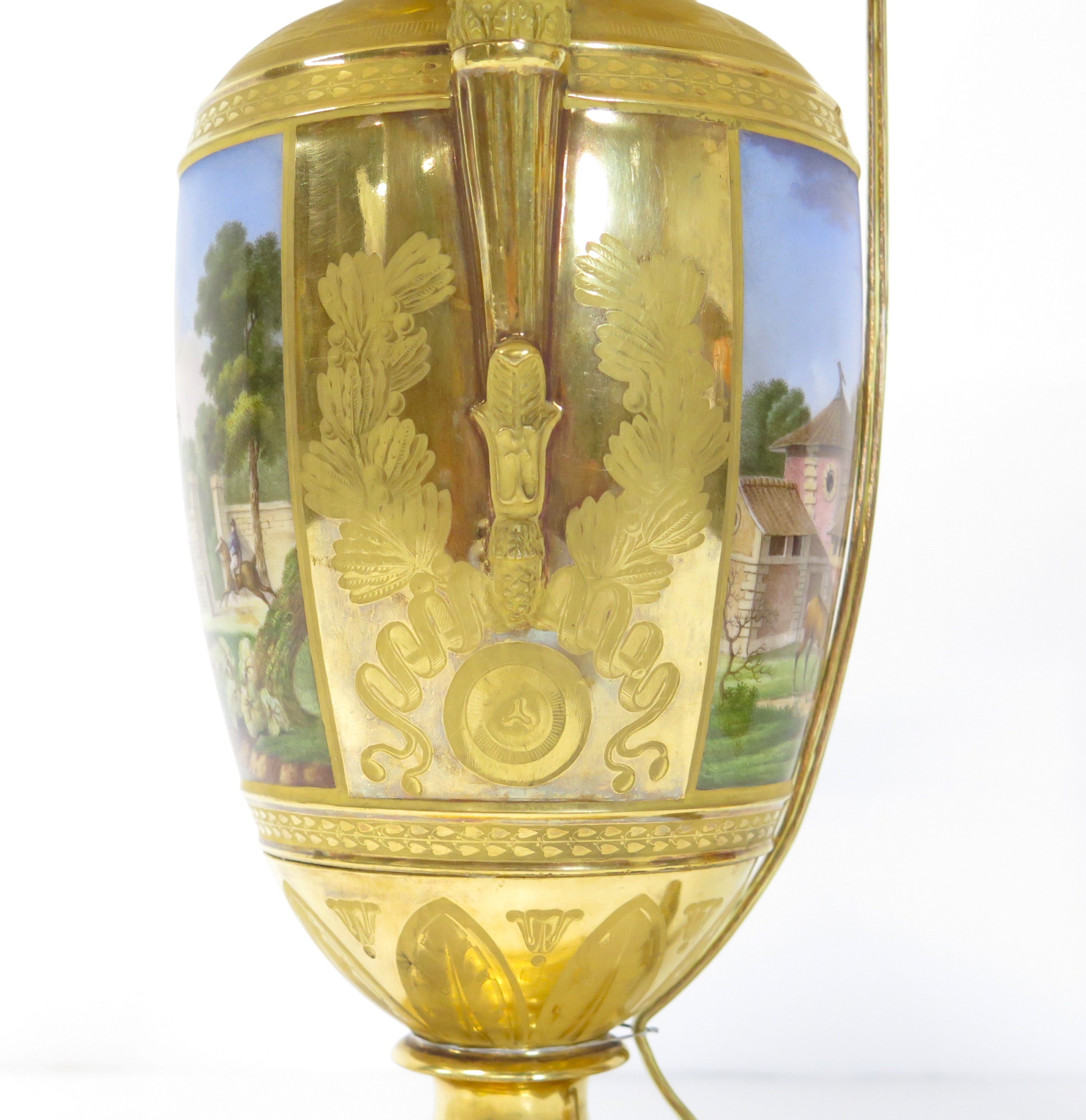 Pair of Gilt Bronze and "Old Paris" Porcelain Neoclassical Table Lamps