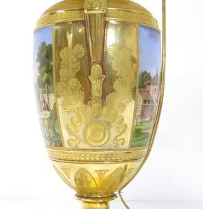 Pair of Gilt Bronze and "Old Paris" Porcelain Neoclassical Table Lamps
