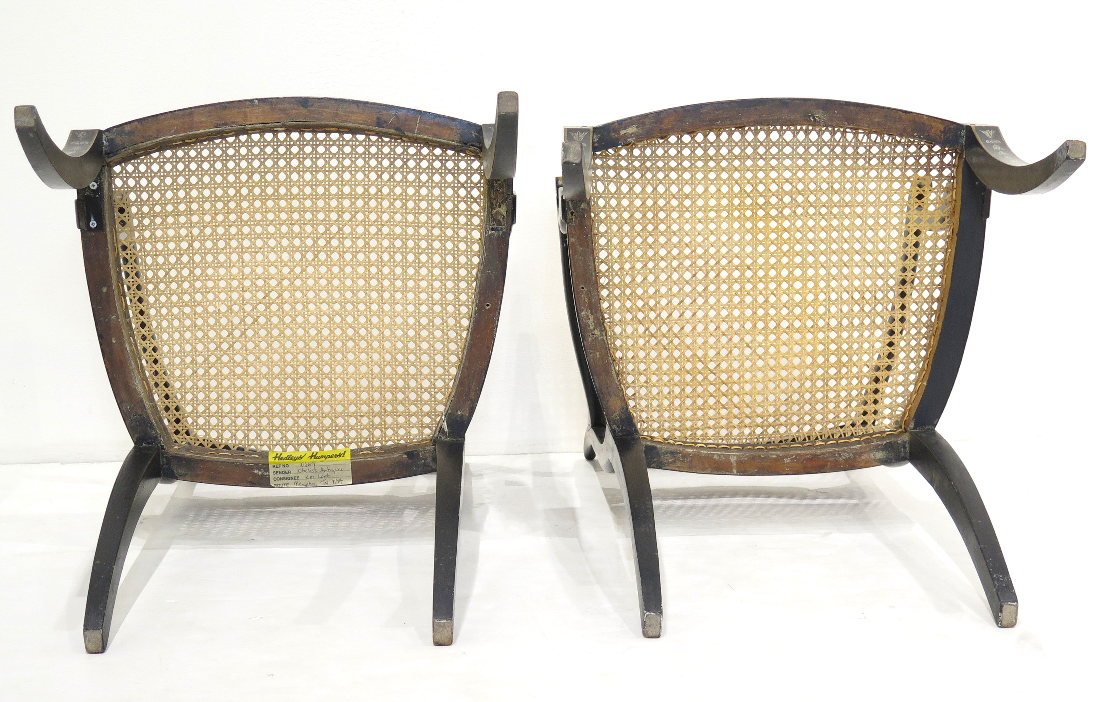 Pair of 19th Century English Black Painted Open Armchairs