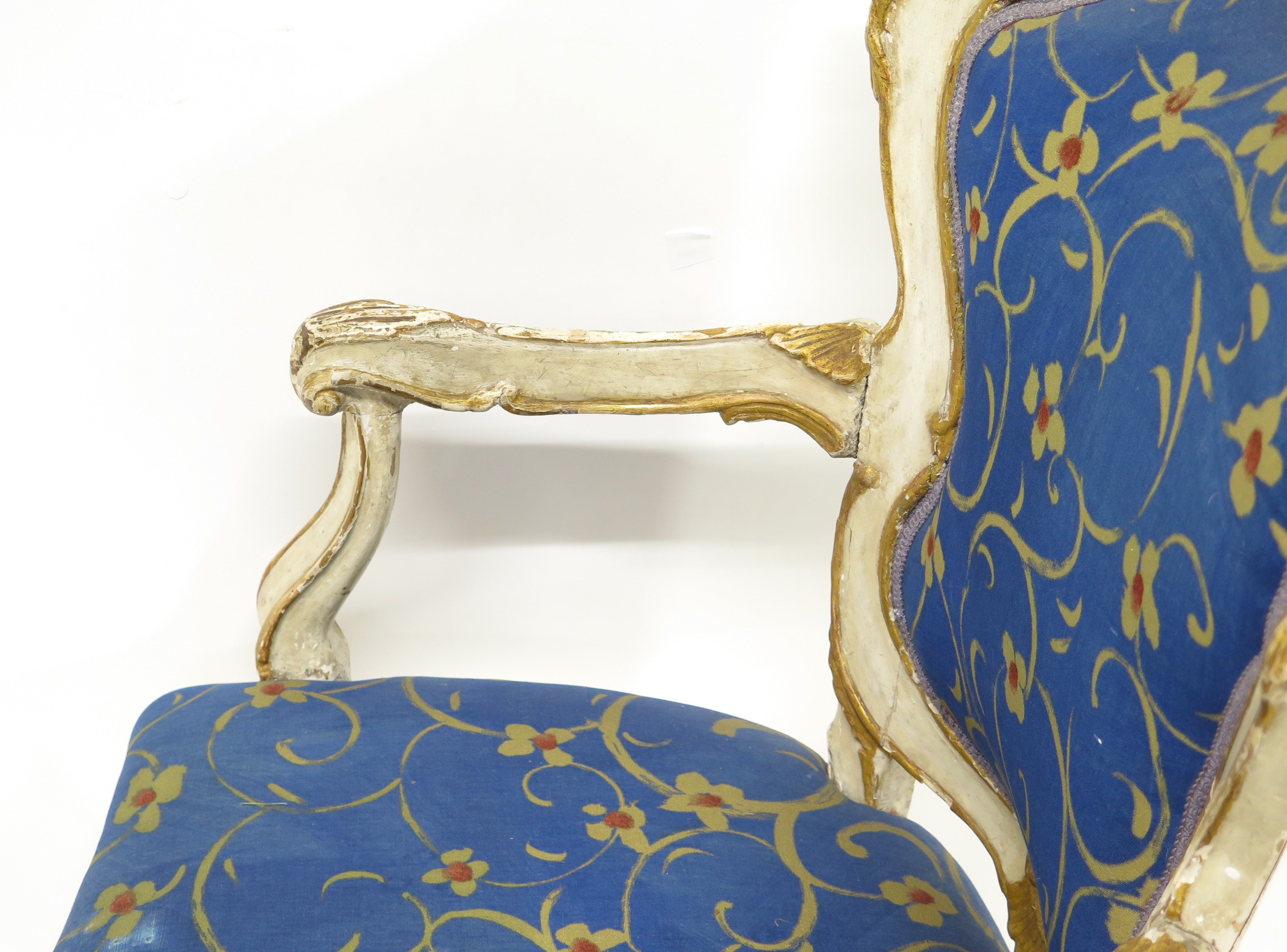 A 19th Century Venetian Painted and Parcel Gilt Arm Chair in the Rococo Style