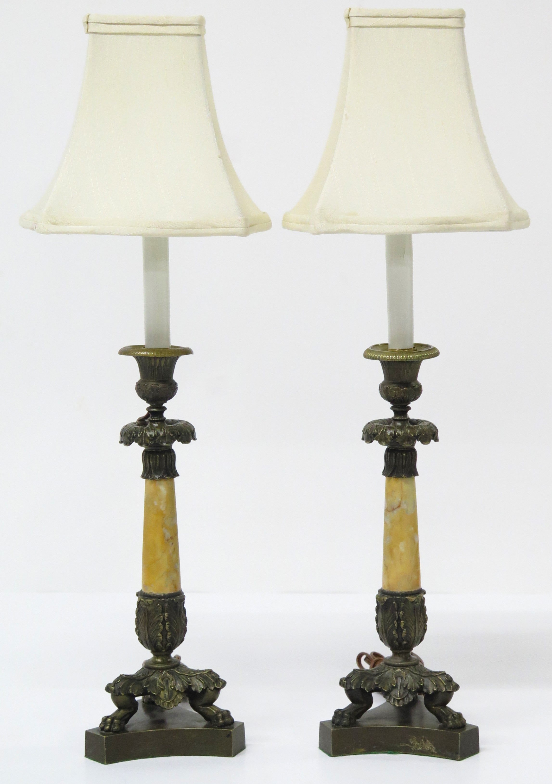 Pair of Charles X Patinated Bronze Lamps