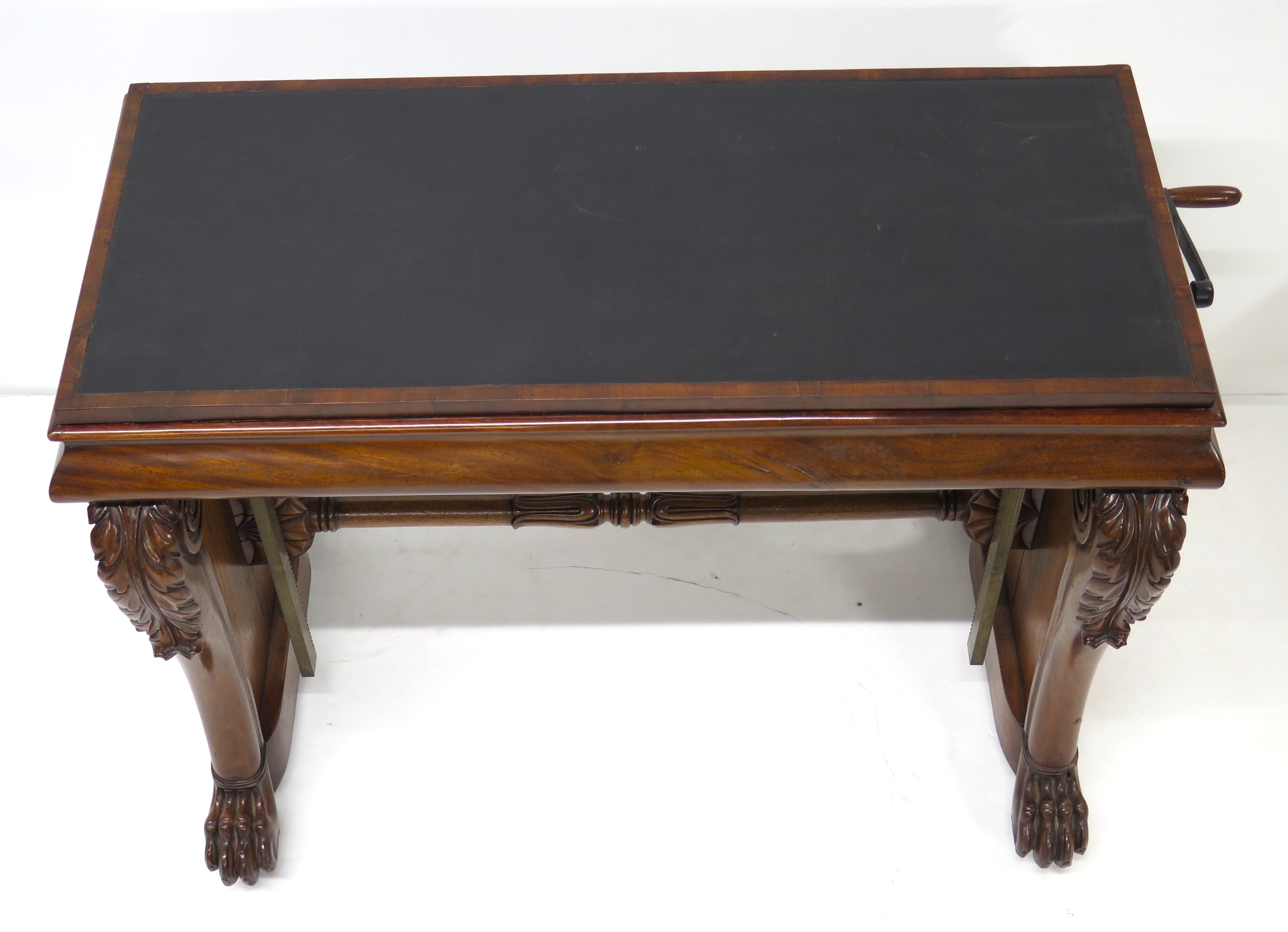 William IV Mahogany Stretcher Based Library Table with Black Leather Top