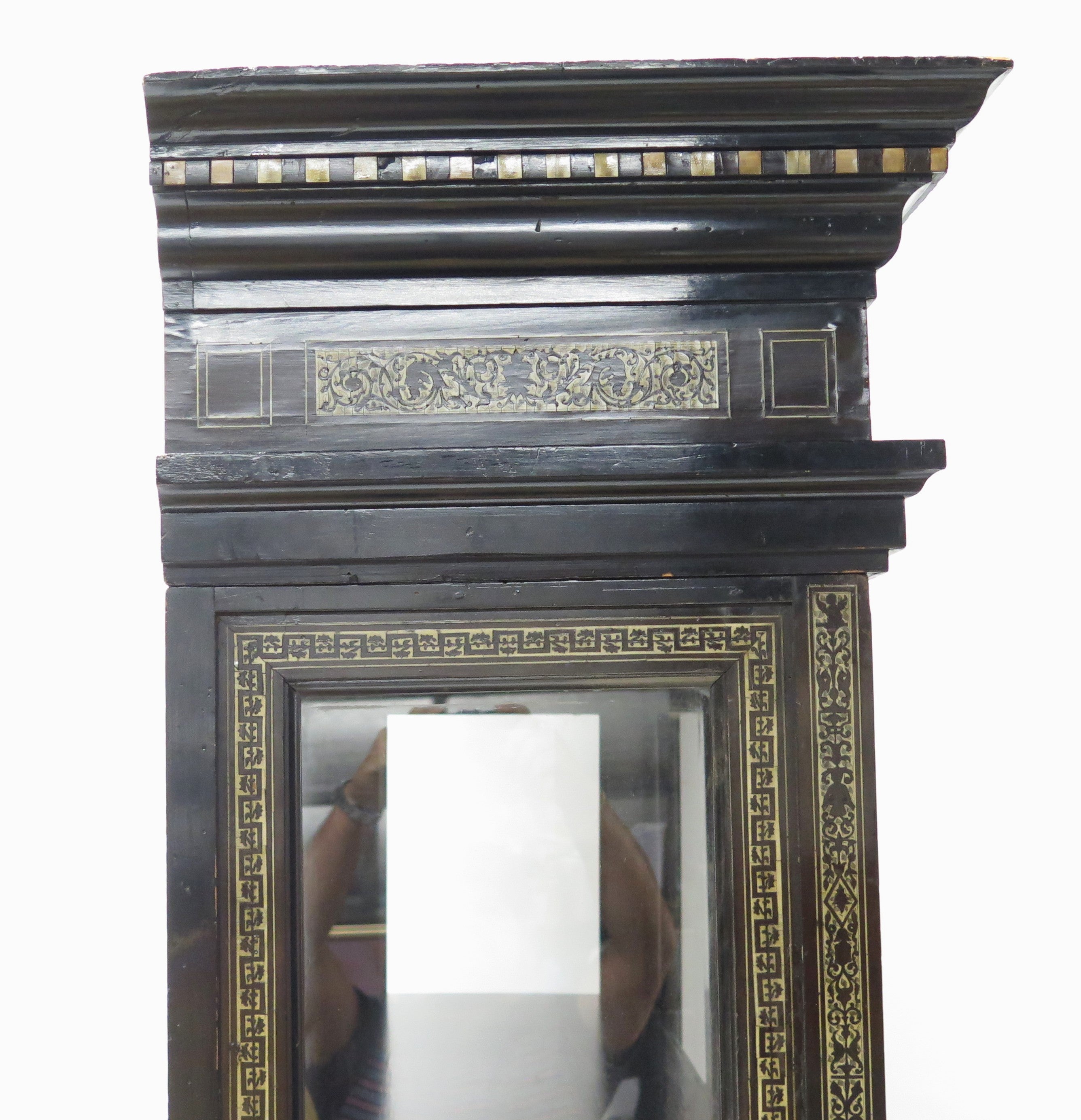 North Italian Ebonized Marquetry Inlaid Vitrine Cabinet Illuminated