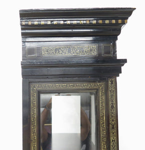 North Italian Ebonized Marquetry Inlaid Vitrine Cabinet Illuminated