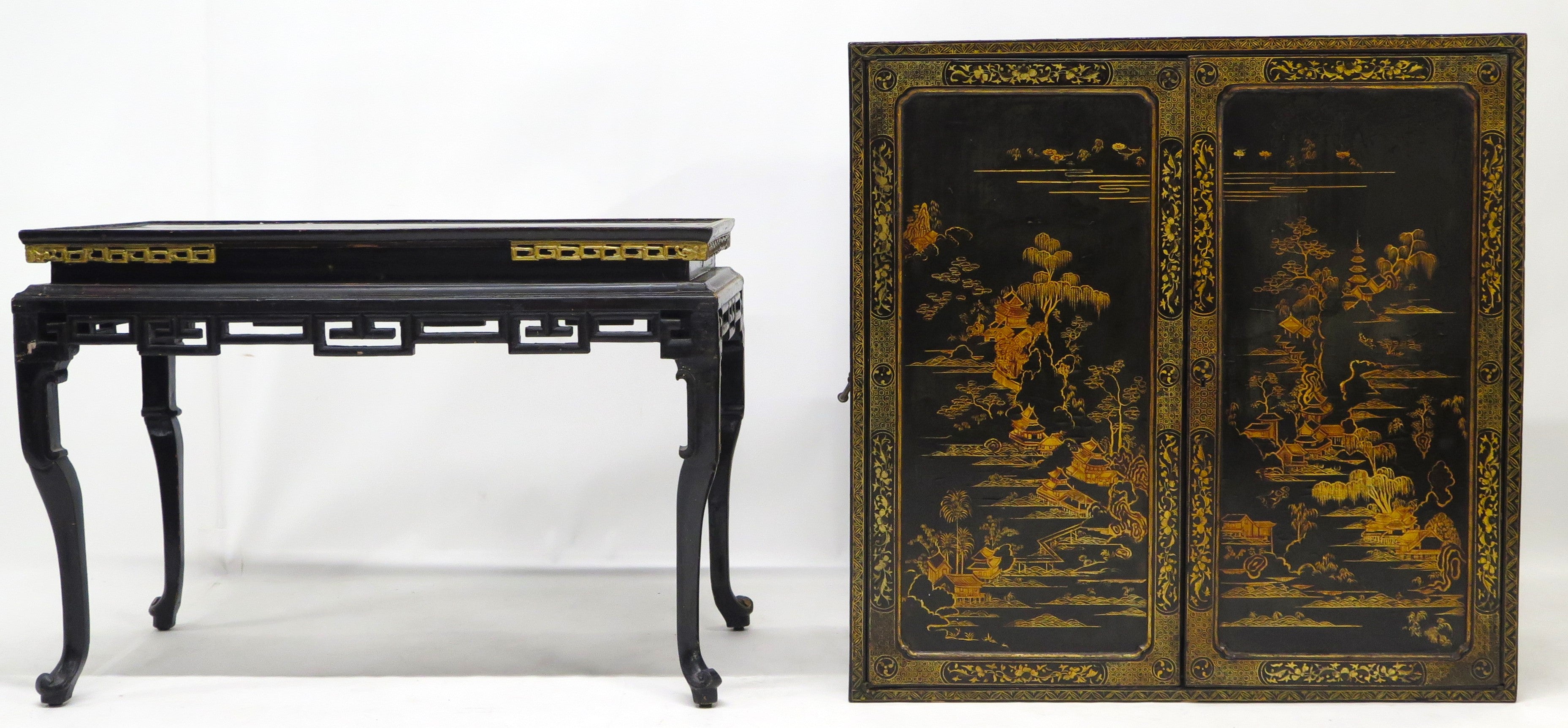 Late 18th Century Rectangular Chinese Export Lacquered Cabinet on Stand