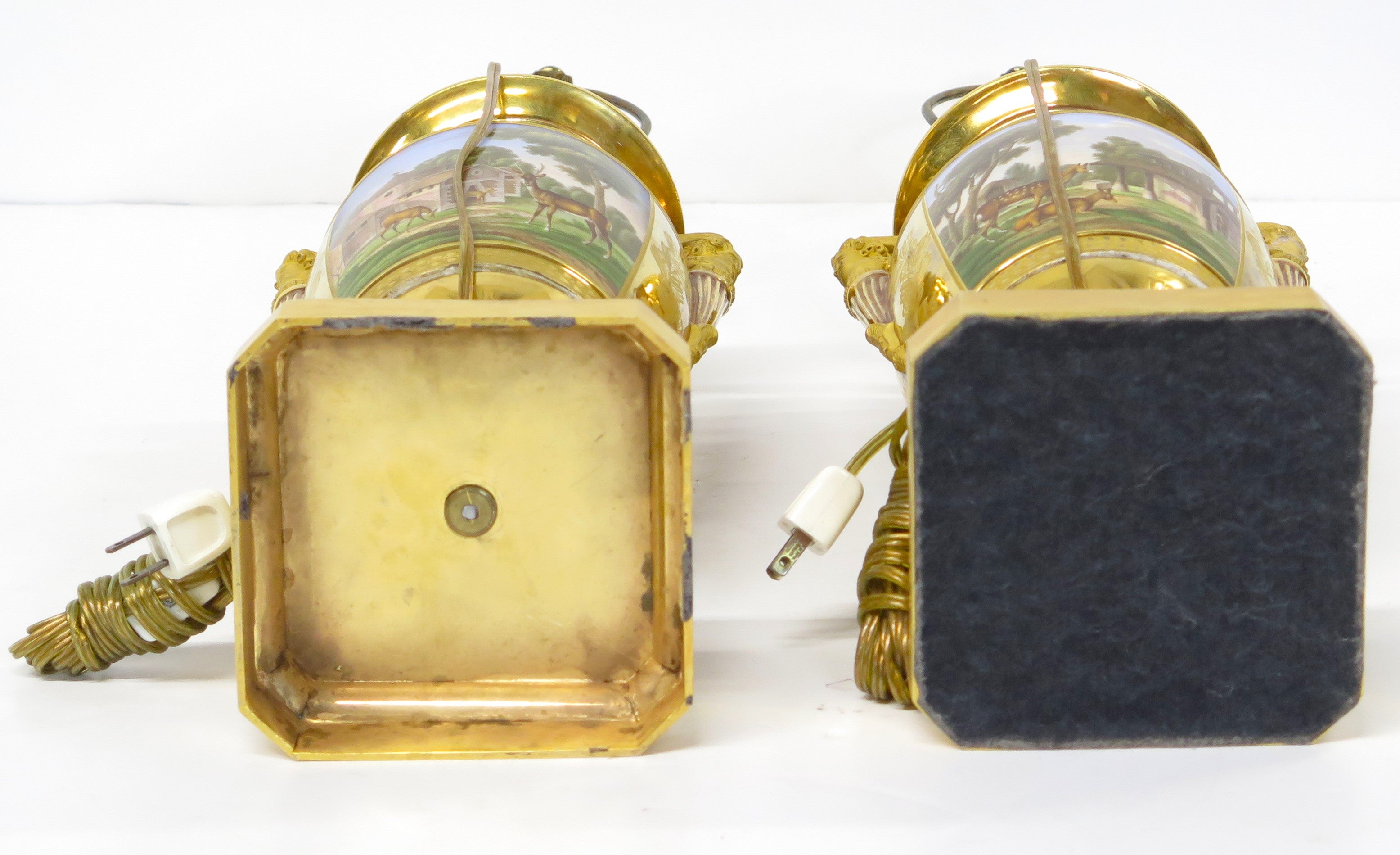 Pair of Gilt Bronze and "Old Paris" Porcelain Neoclassical Table Lamps