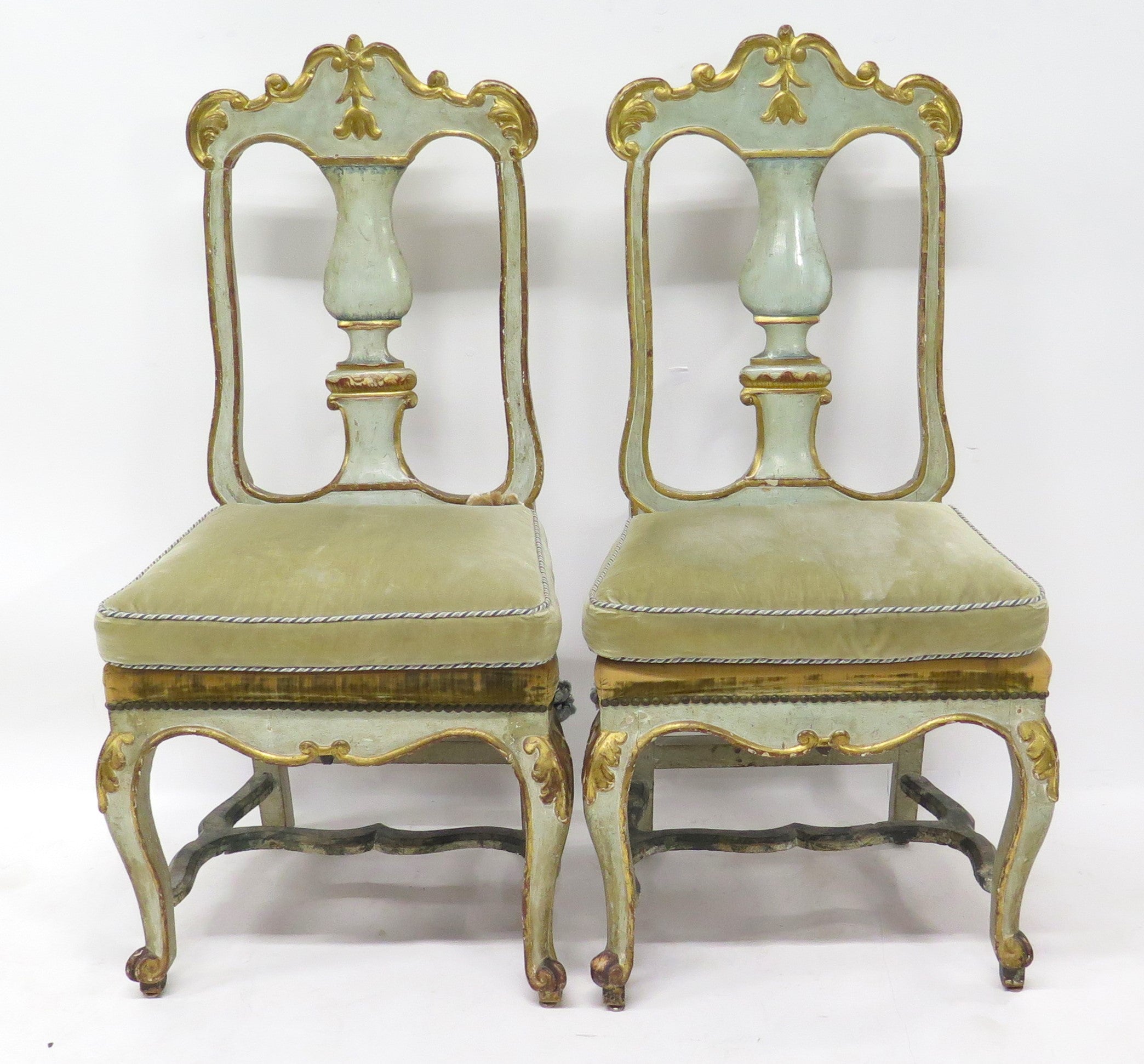 A Pair of 18th Century Paint and Parcel Gilt Italian Side Chairs