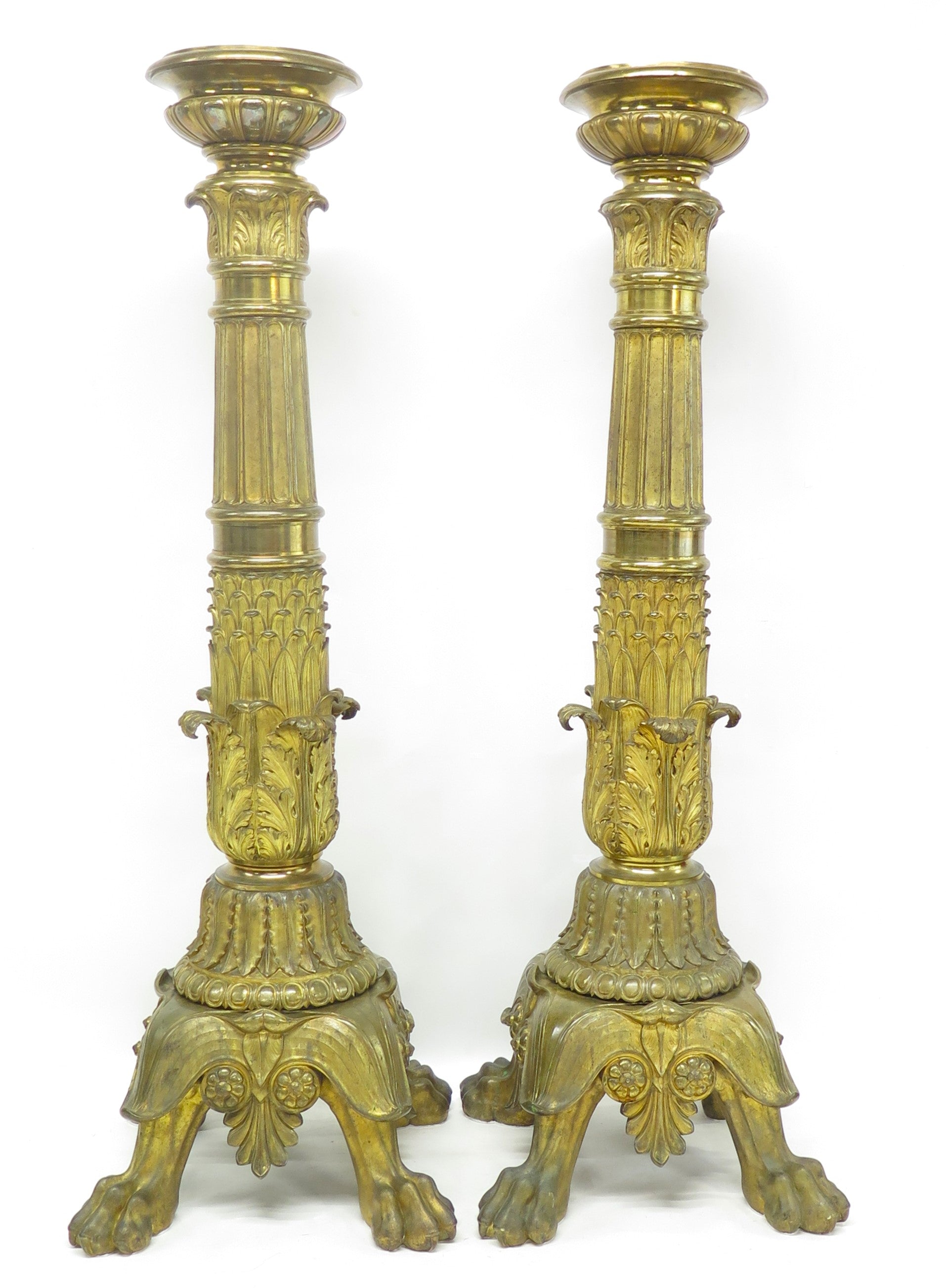 A Pair of Large, Impressive Mid-19th Century Gilt Bronze Torchieres