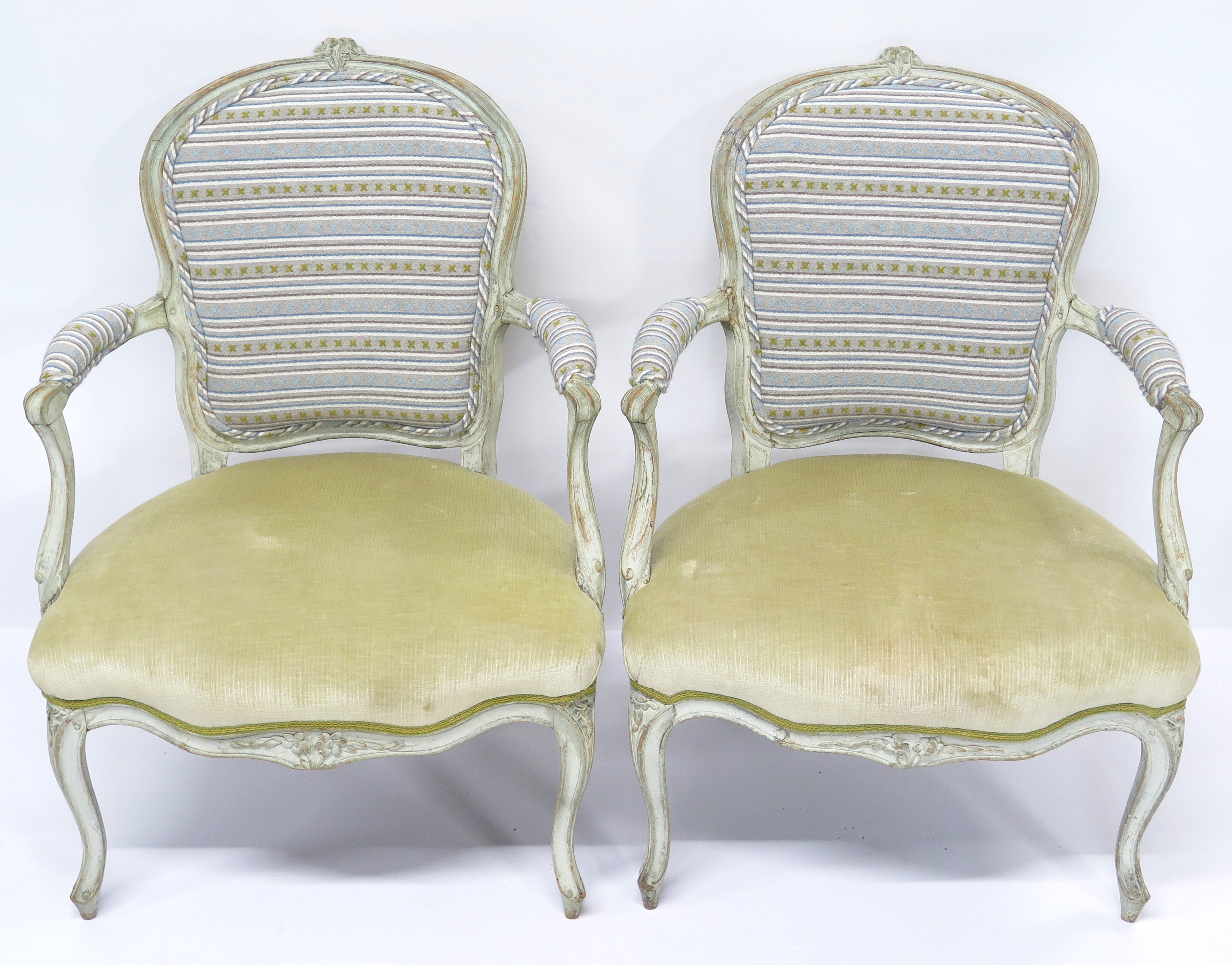 Pair of Carved and Painted Louis XV Fauteuils