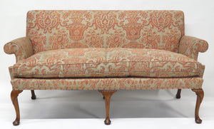 Period George II Settee Covered in Fortuny Carnavelet 5205