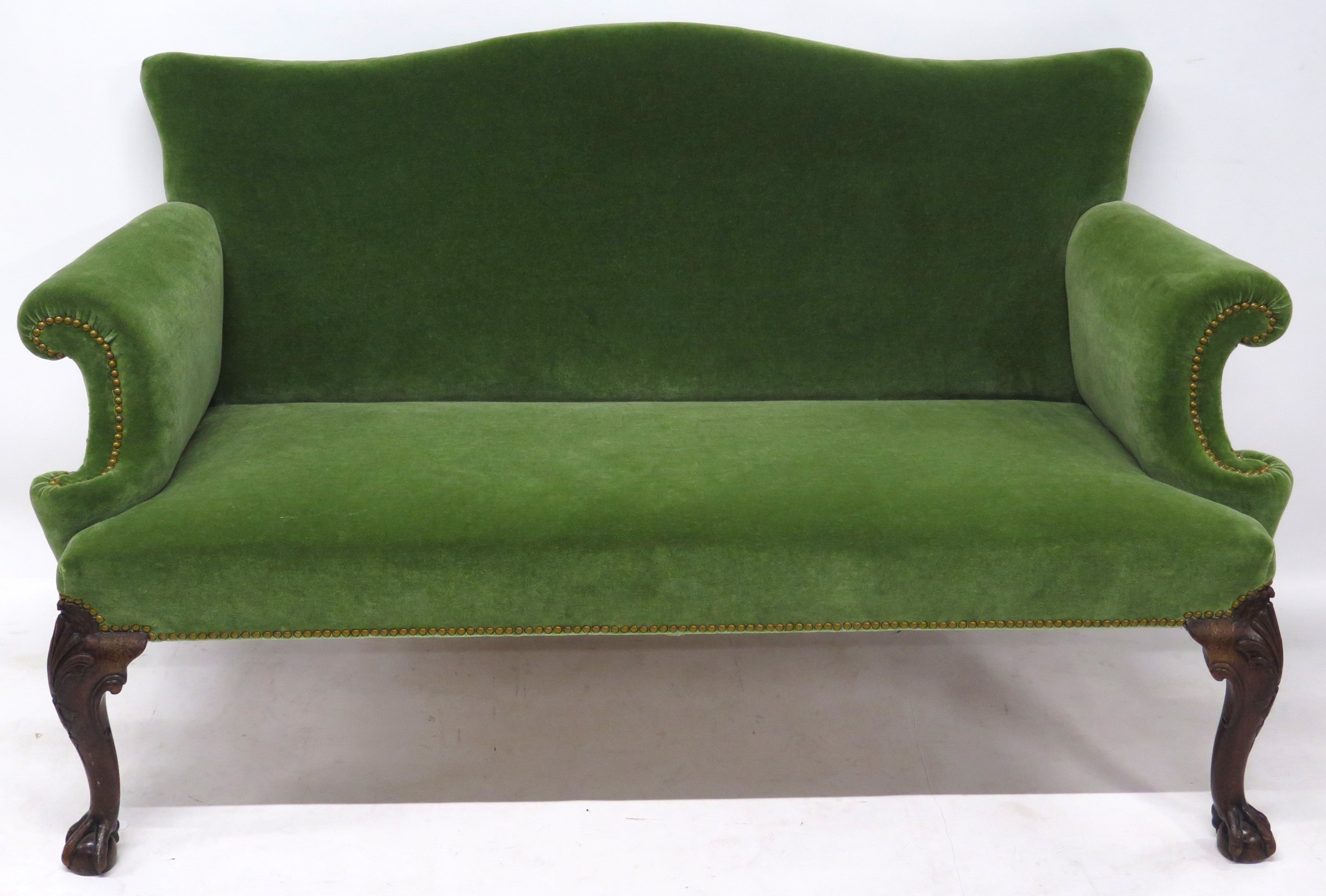 Early George II Settee, circa 1730s, in Moss Green Mohair Velvet